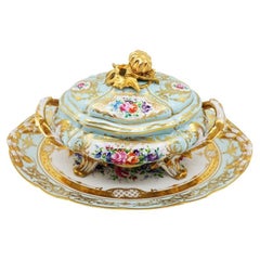 Vintage French Le Tallec Hand Painted Porcelain Soupière, Mid-20th Century, Rococo Style
