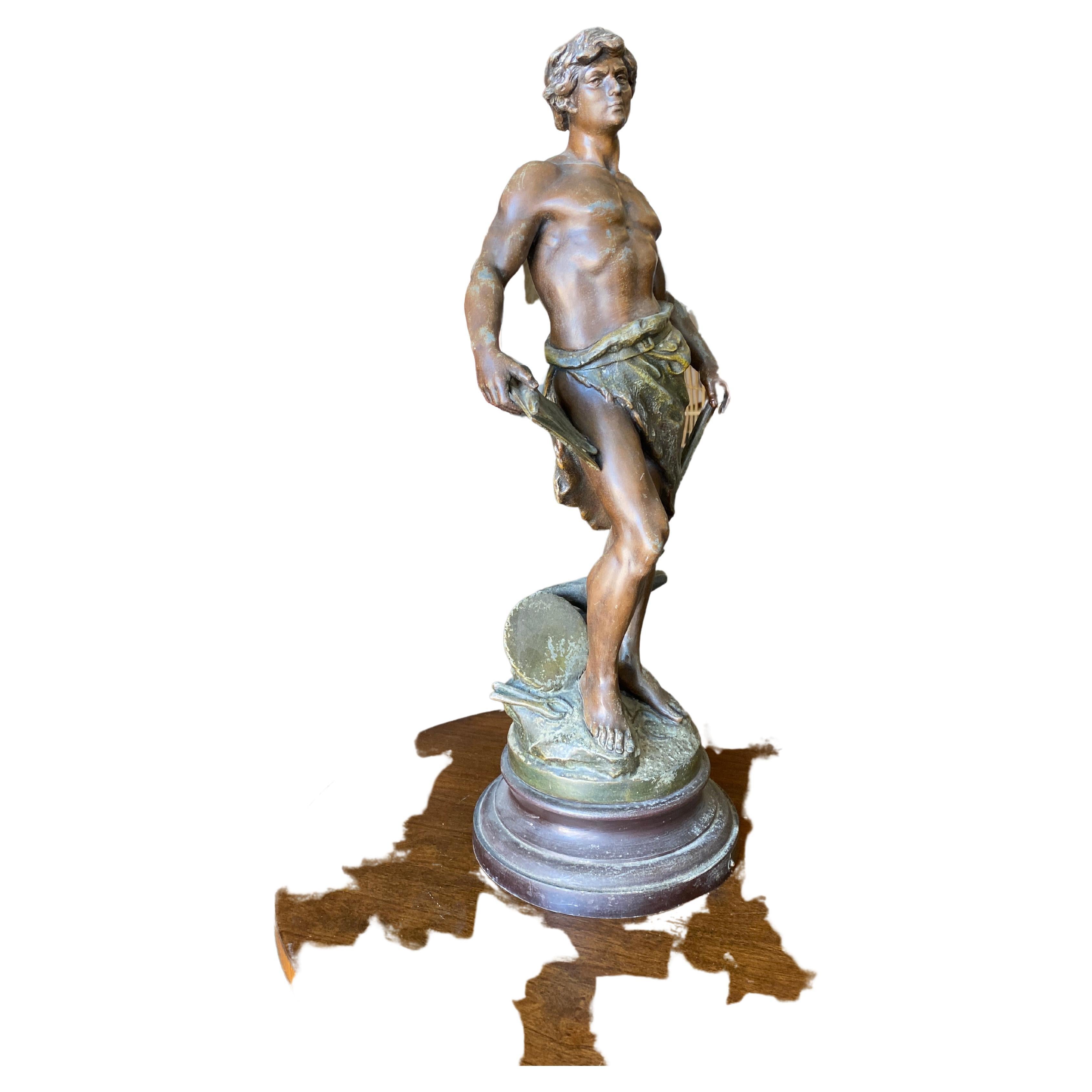 French "Le Travail" Hammership Spelter Sculpture by Francois Moreau, Circa 1900 For Sale