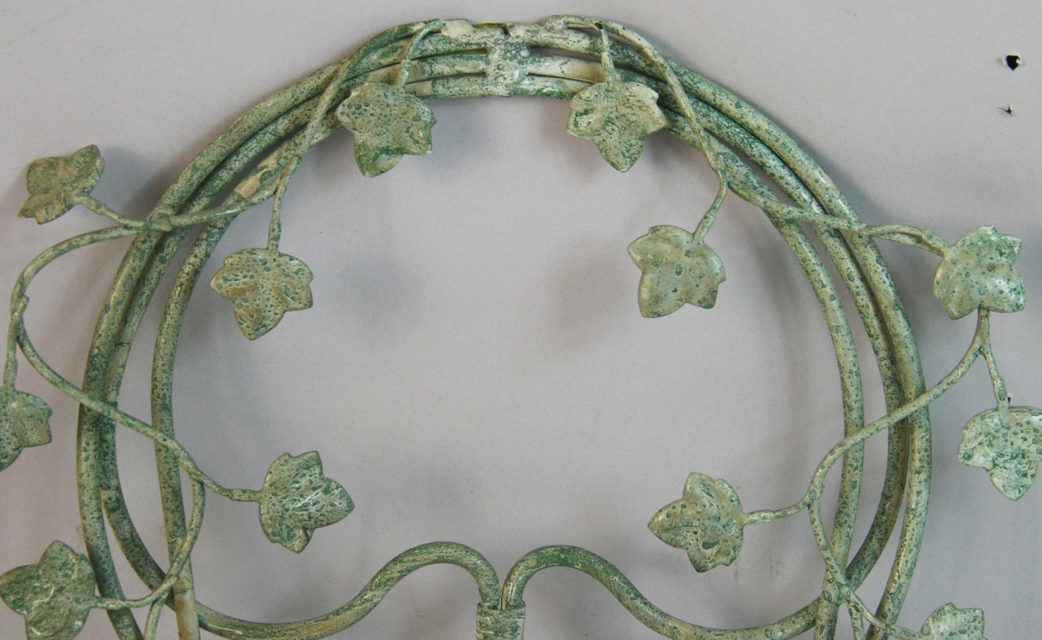 Mid-20th Century French Leaf and Twig Moss green Metal candle sconces a Pair For Sale