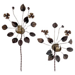French Leaf & Floret Bronzed Floral Wall Sconces