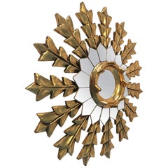 French Leaf Gold on Wood Sunburst Wall Mirror