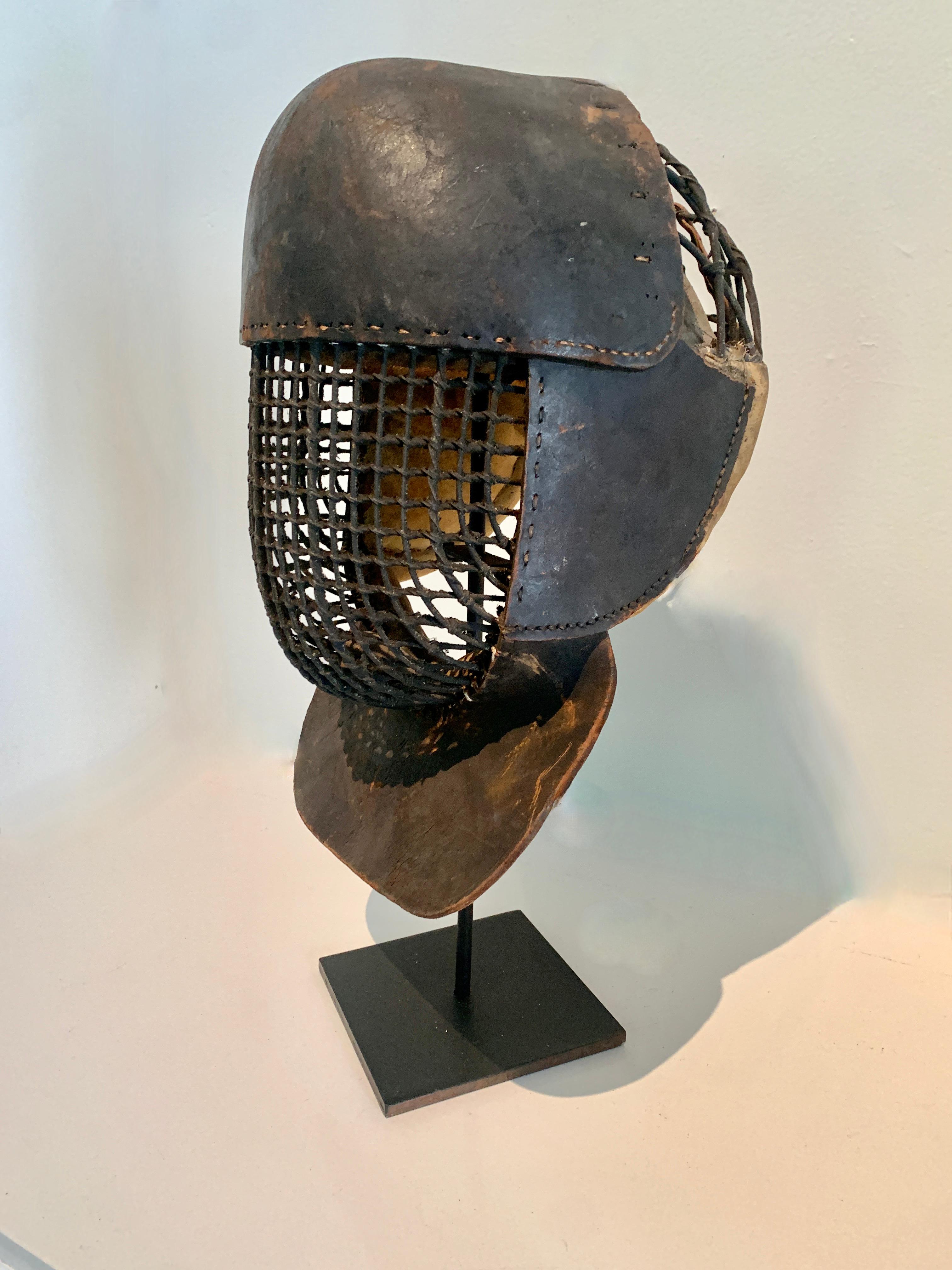 French Leather 19th Century Fencing Mask on Custom Iron Stand 4