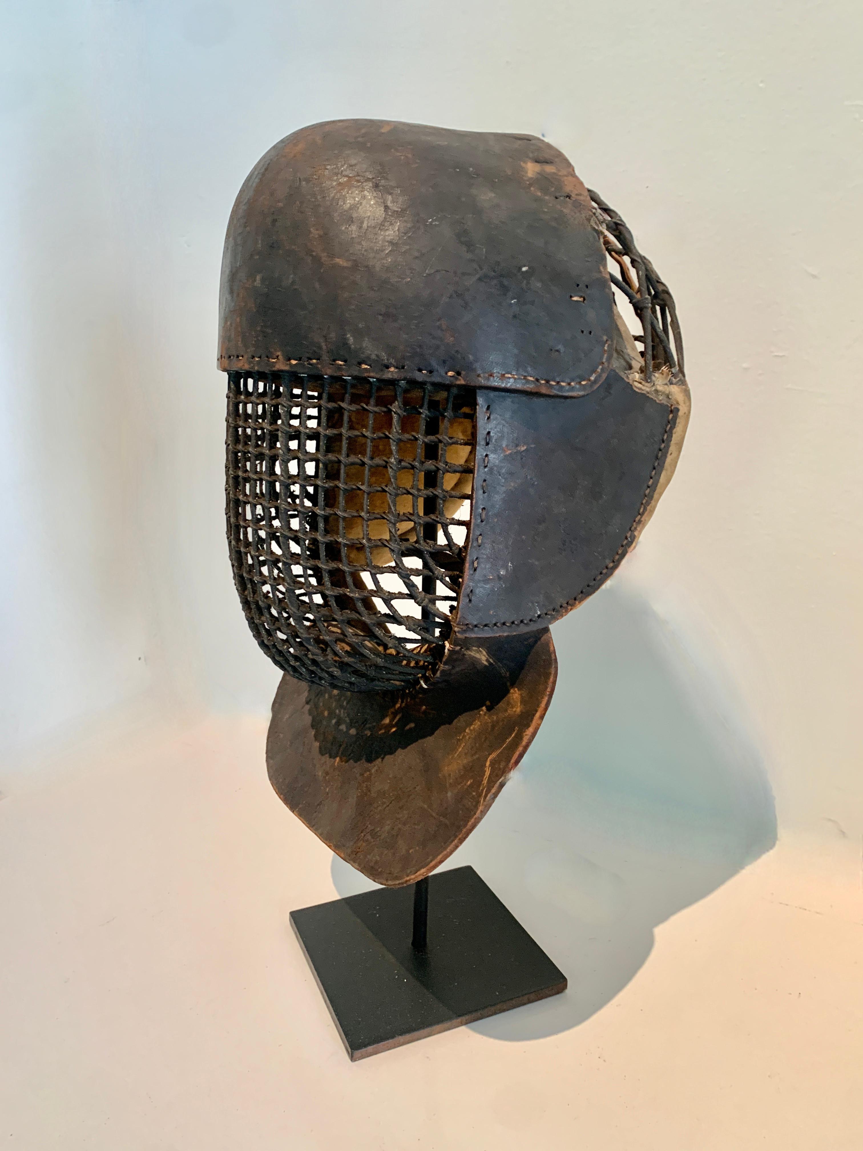 French Leather 19th Century Fencing Mask on Custom Iron Stand 5