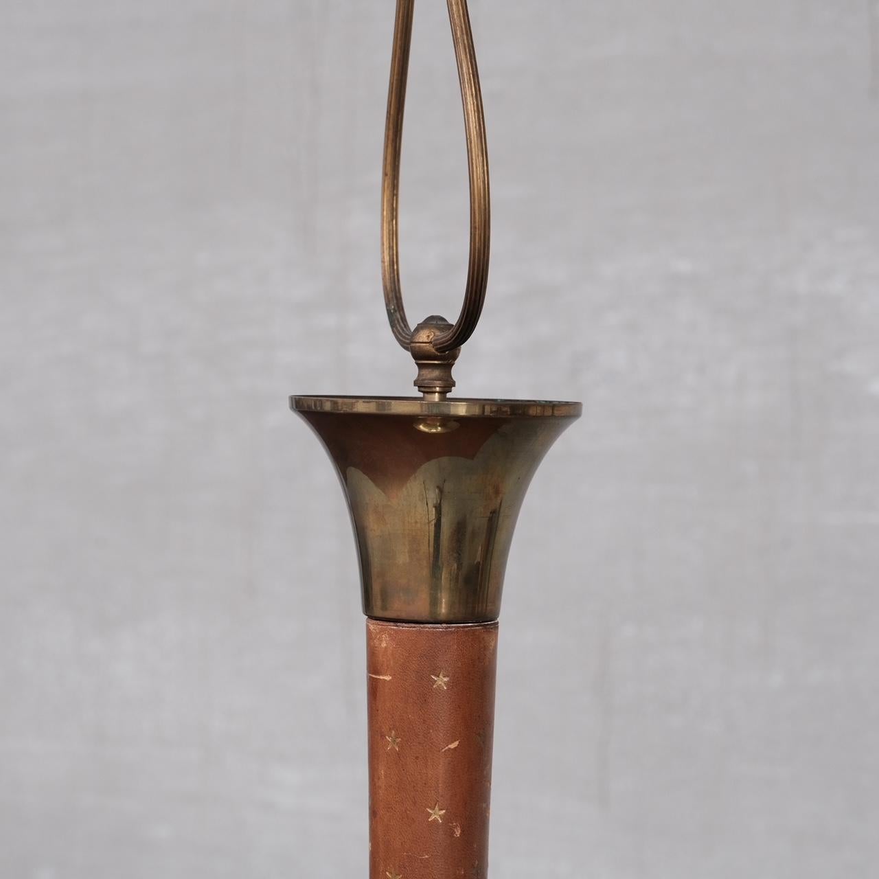 20th Century French Leather and Brass Mid-Century Table Lamp For Sale