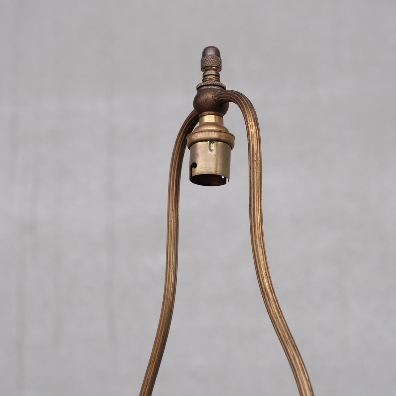 Wood French Leather and Brass Mid-Century Table Lamp For Sale
