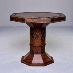 French Leather and Brass Nail Head Art Deco Octagonal Side Table
