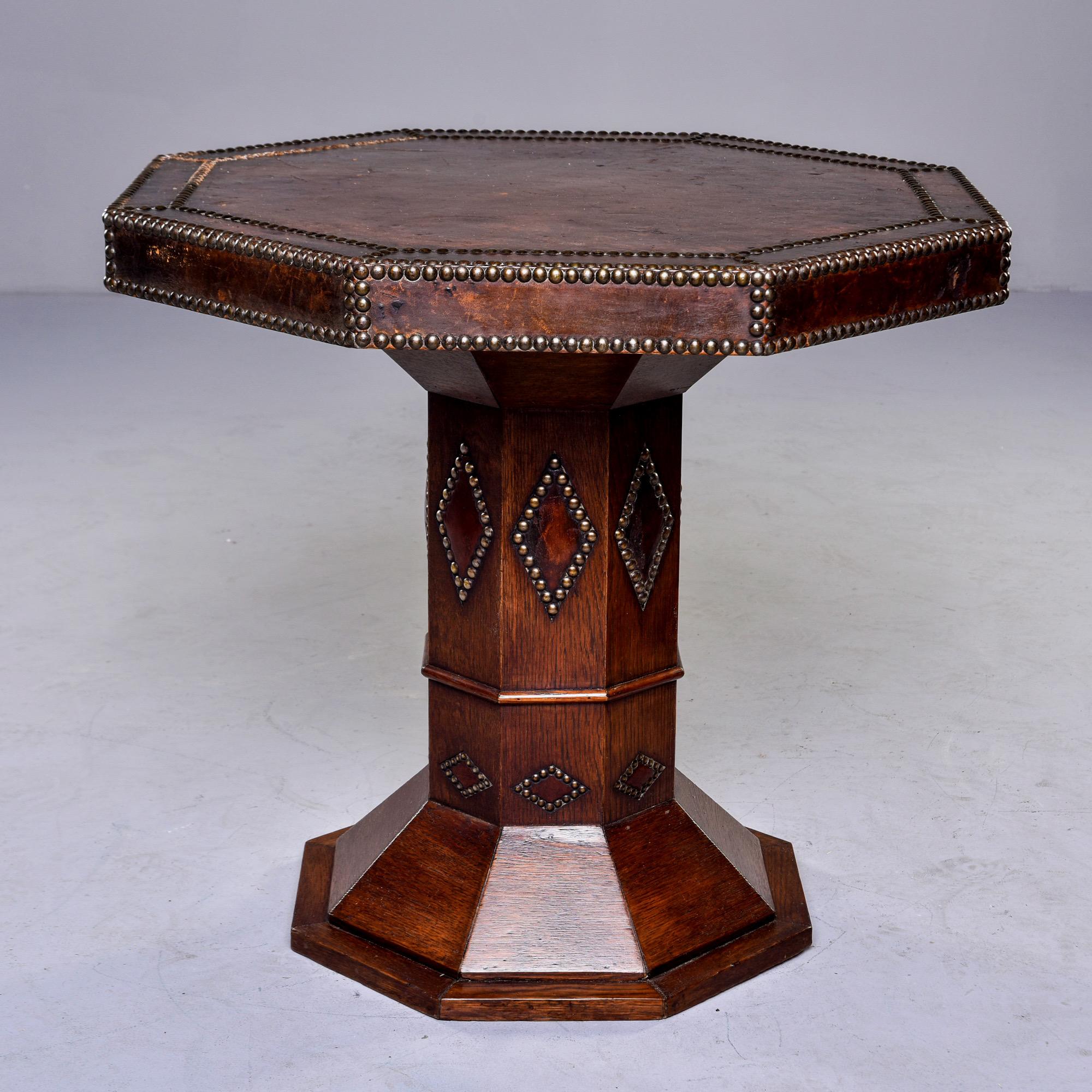 20th Century French Leather and Brass Nail Head Art Deco Octagonal Side Table
