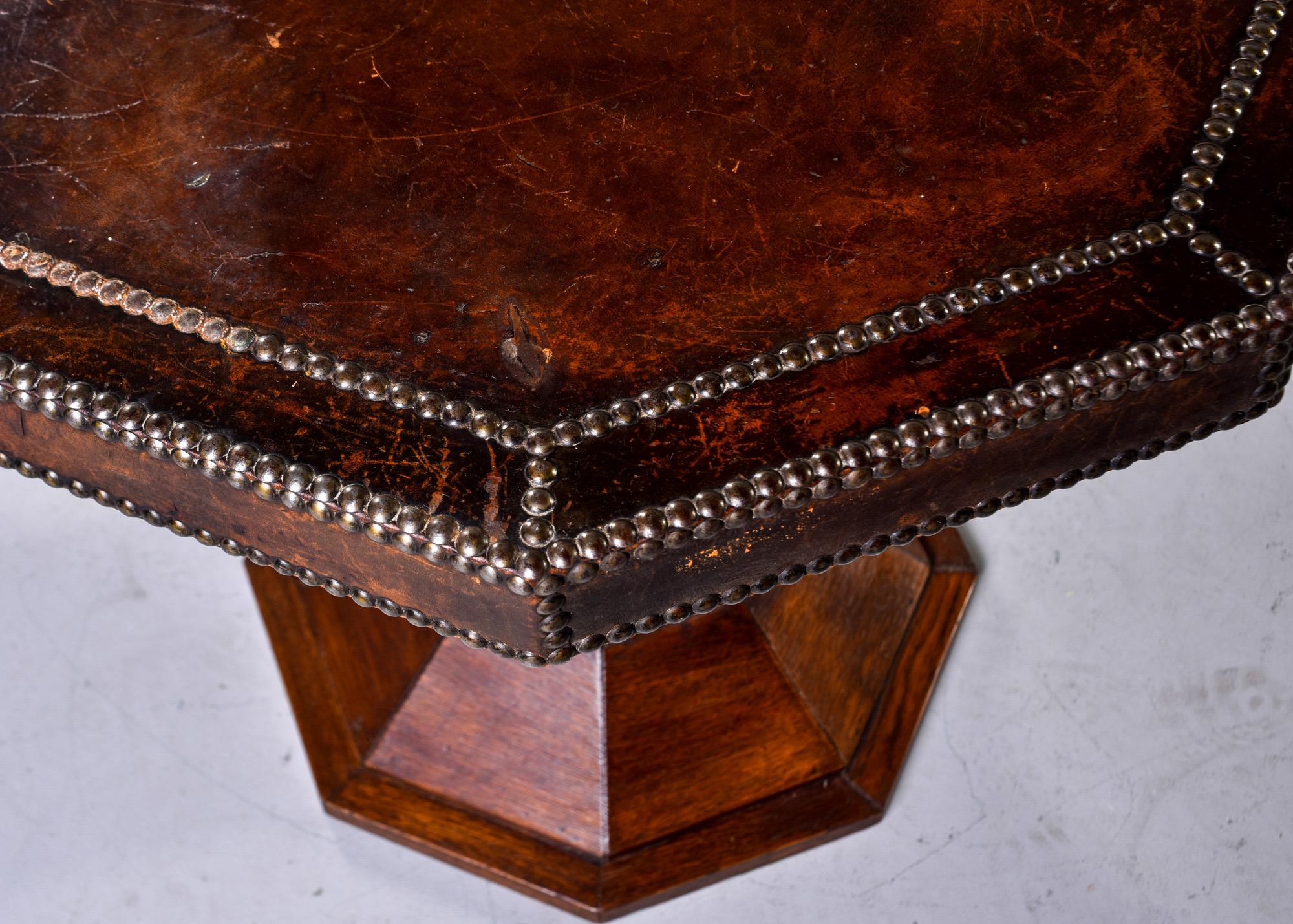 French Leather and Brass Nail Head Art Deco Octagonal Side Table 1