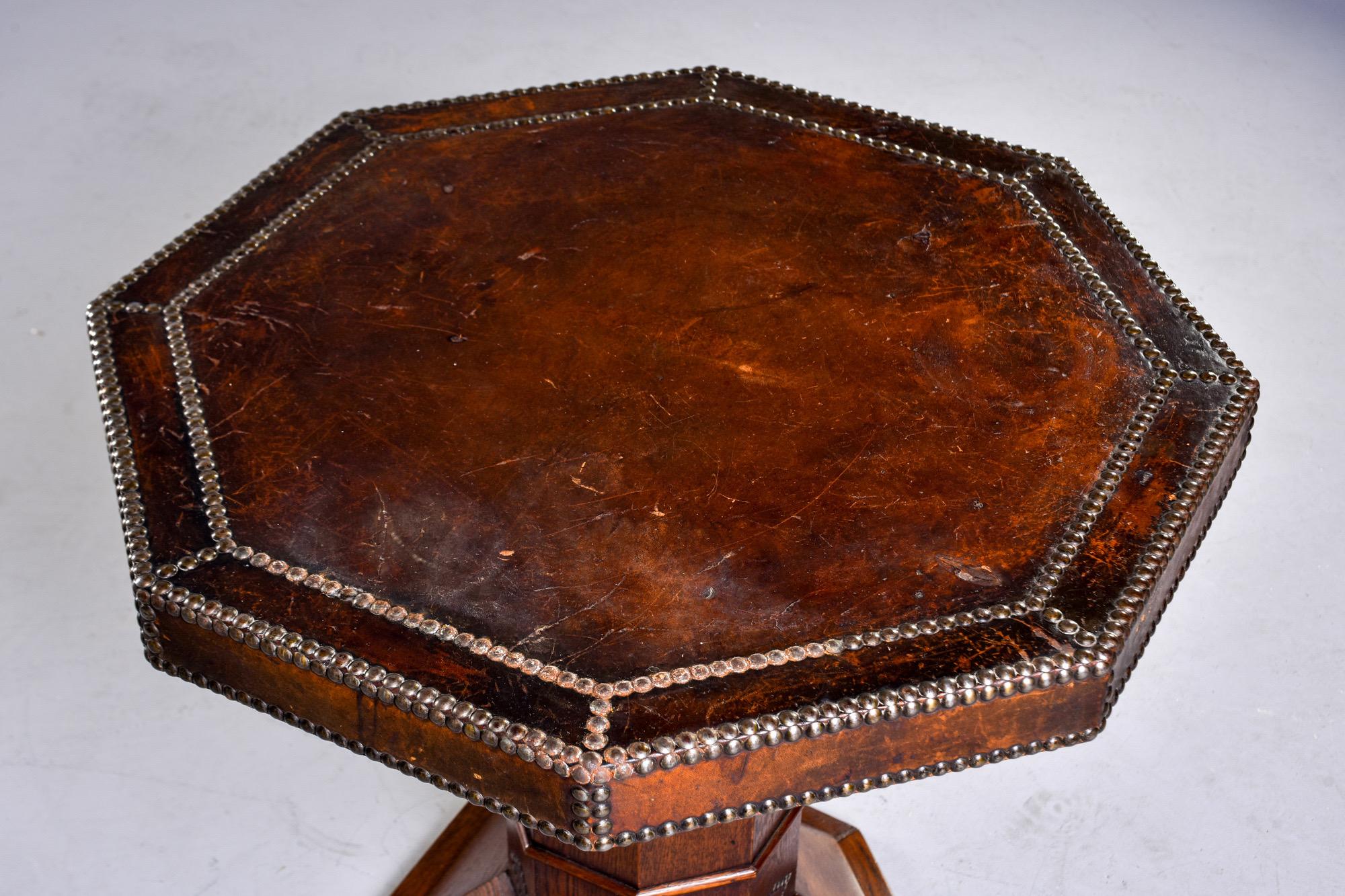 French Leather and Brass Nail Head Art Deco Octagonal Side Table 2