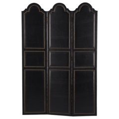 French Leather and Brass Screen by Pierre Gautier, 1950s