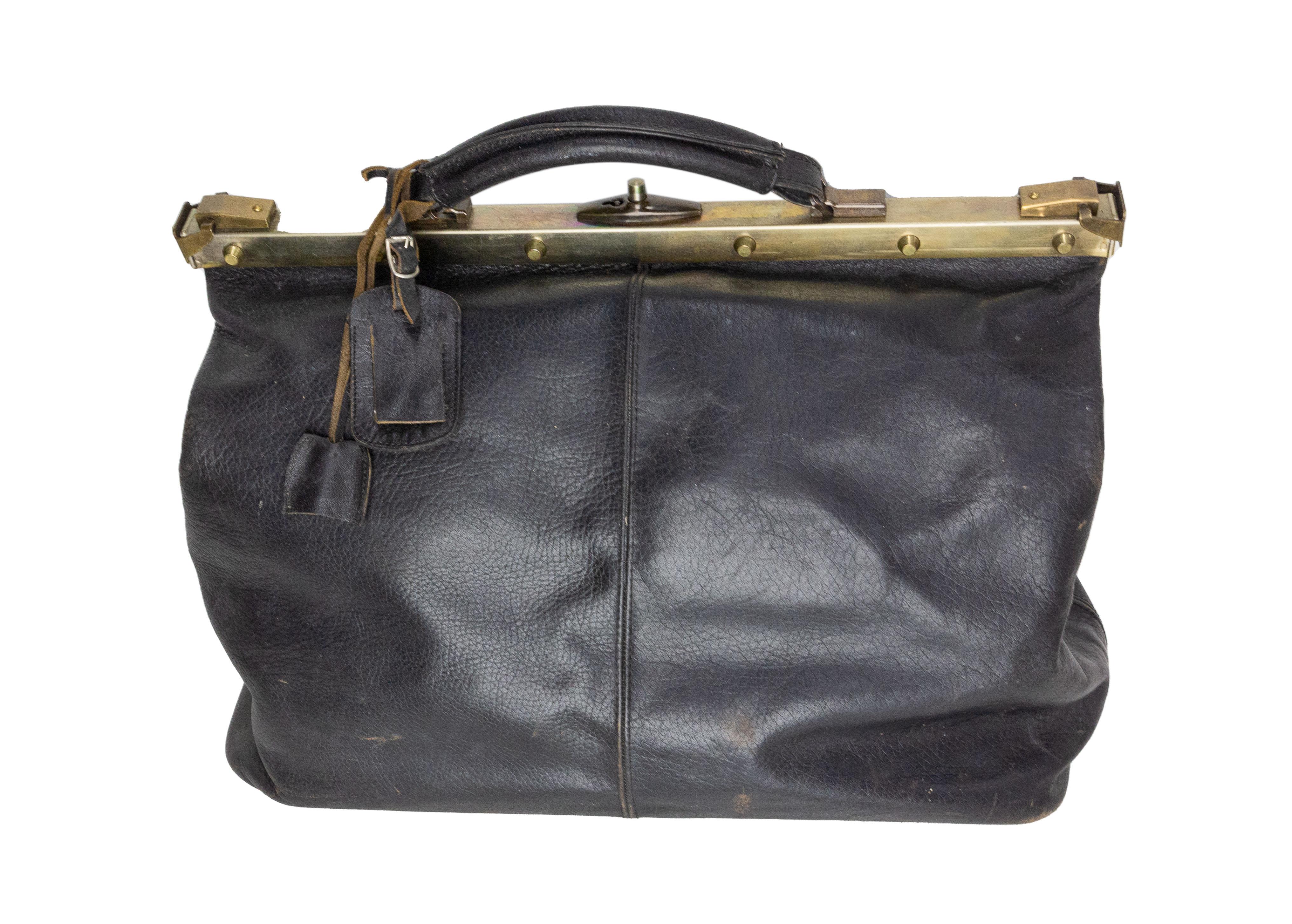 Mid-Century Modern French Leather and Brass Travel Bag Sac De Diligence IMA, Mid-Century