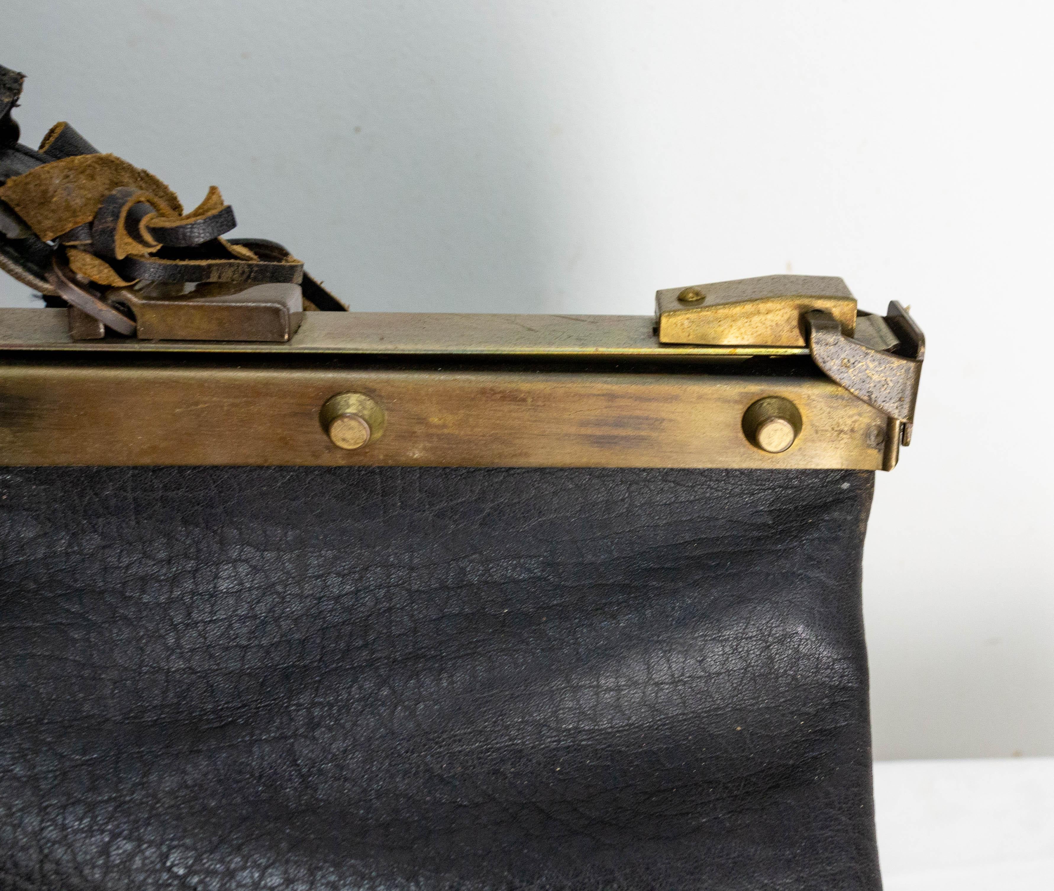 French Leather and Brass Travel Bag Sac De Diligence IMA, Mid-Century 4
