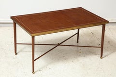 French Leather and Bronze Coffee Table in the Manner of Adnet