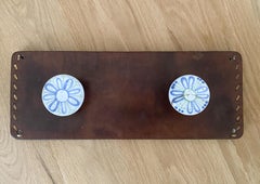 French Leather and Ceramic Wall Hook