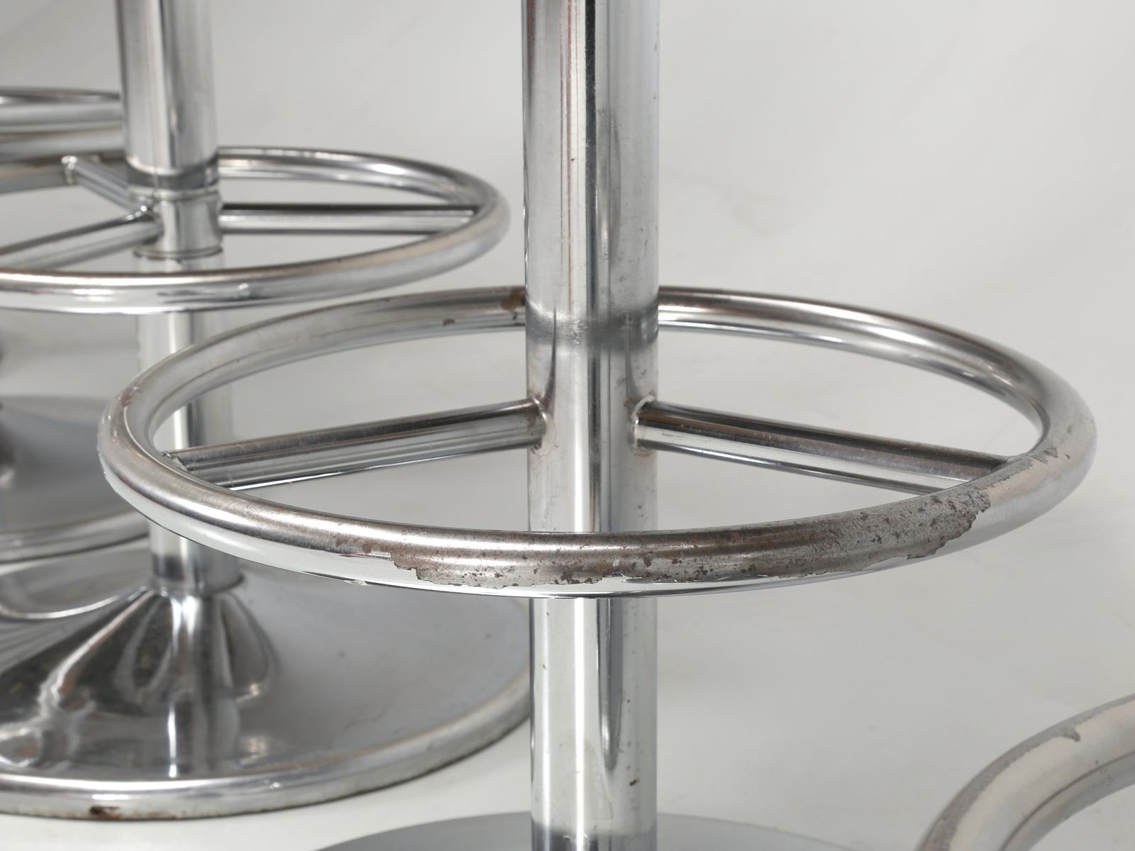 French Leather and Chrome, Mid-Century Modern Bar Stools, Set of 5 7