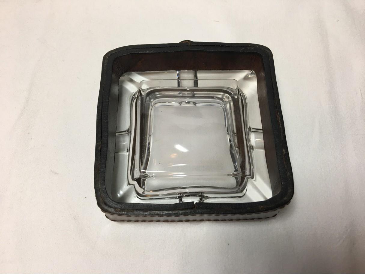 French Leather and Glass Ashtray Adnet Style from the 1960s 6