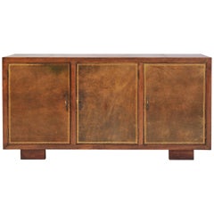 French Leather and Oak Sideboard, 1940s