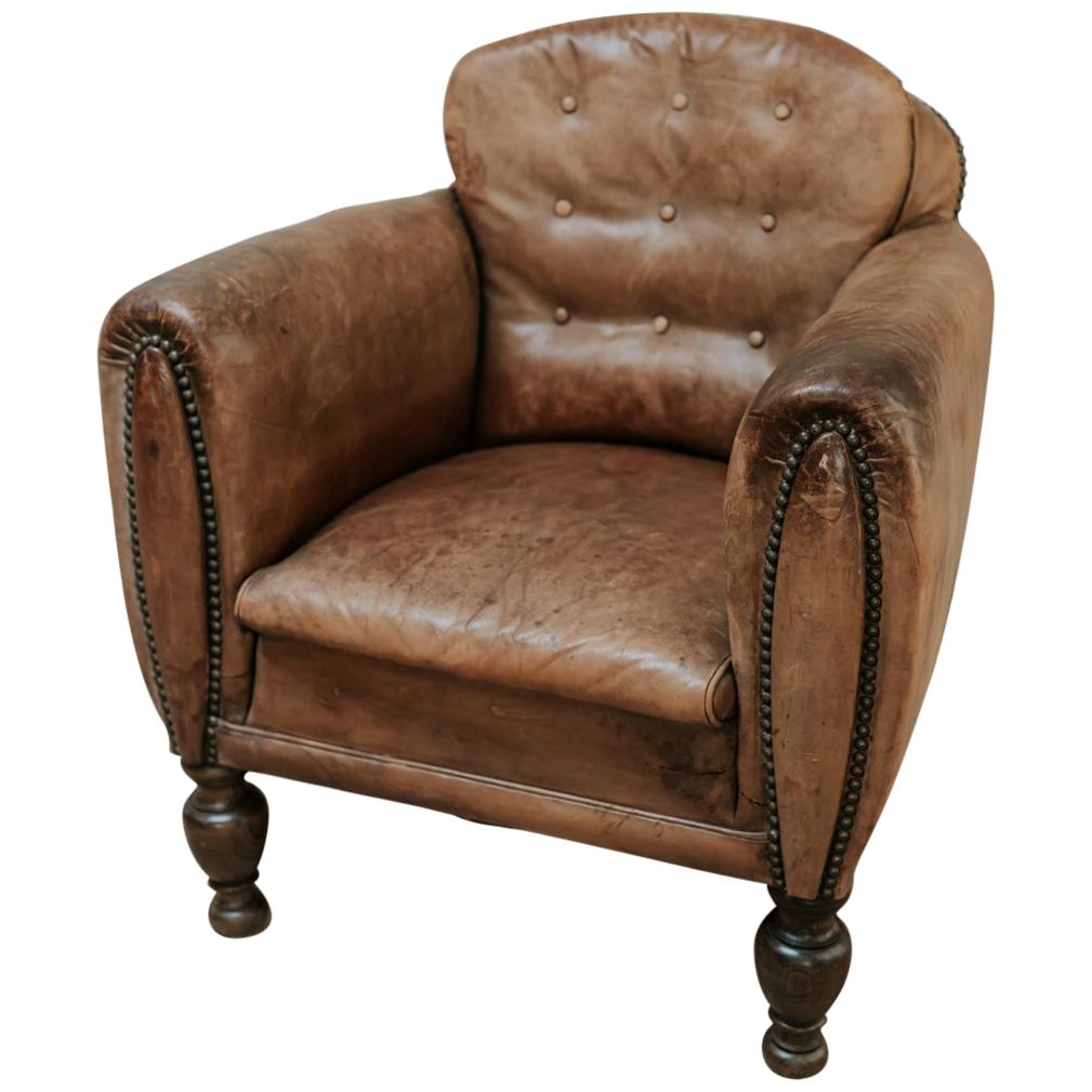 French Leather Armchair/Clubchair from the 1930s
