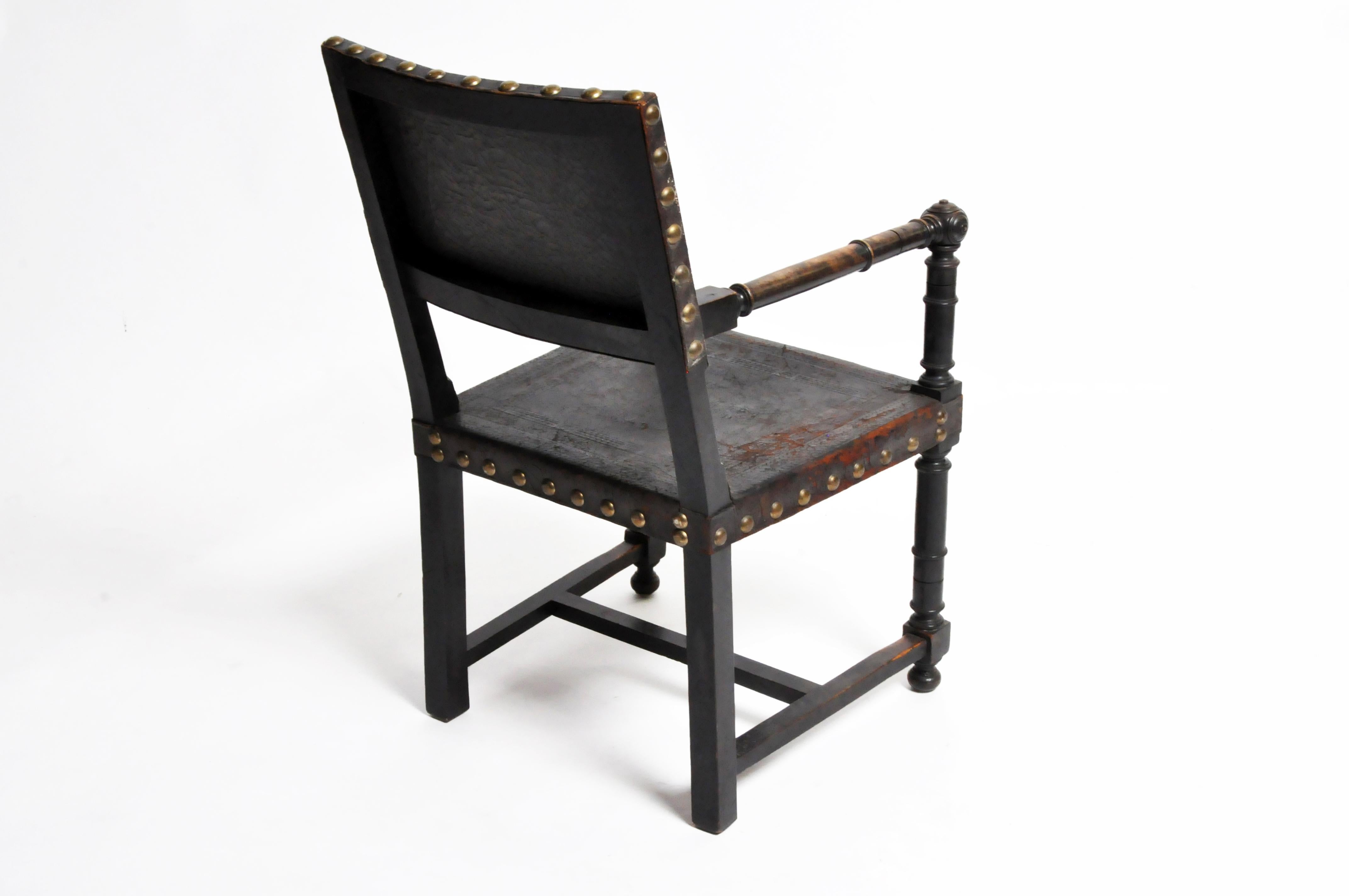 Gothic Revival French Leather Armchair
