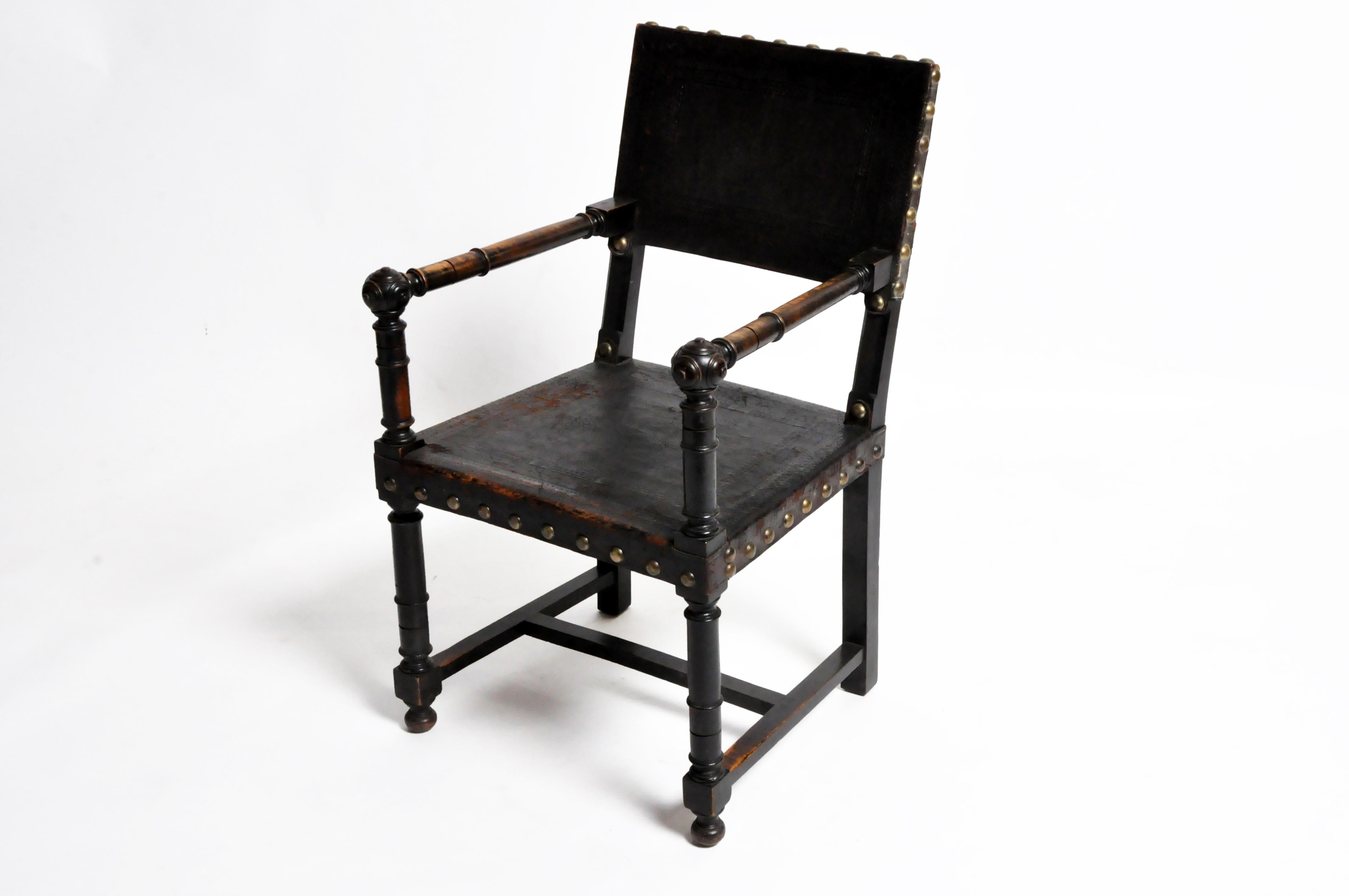 Wood French Leather Armchair