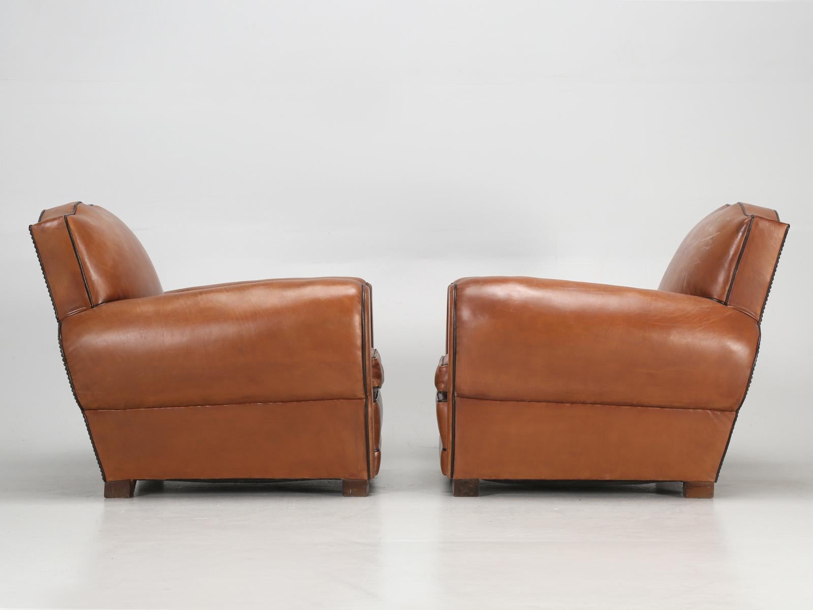 French Leather Art Deco Club Chairs, Restored from the Ground Up, circa 1930s 9