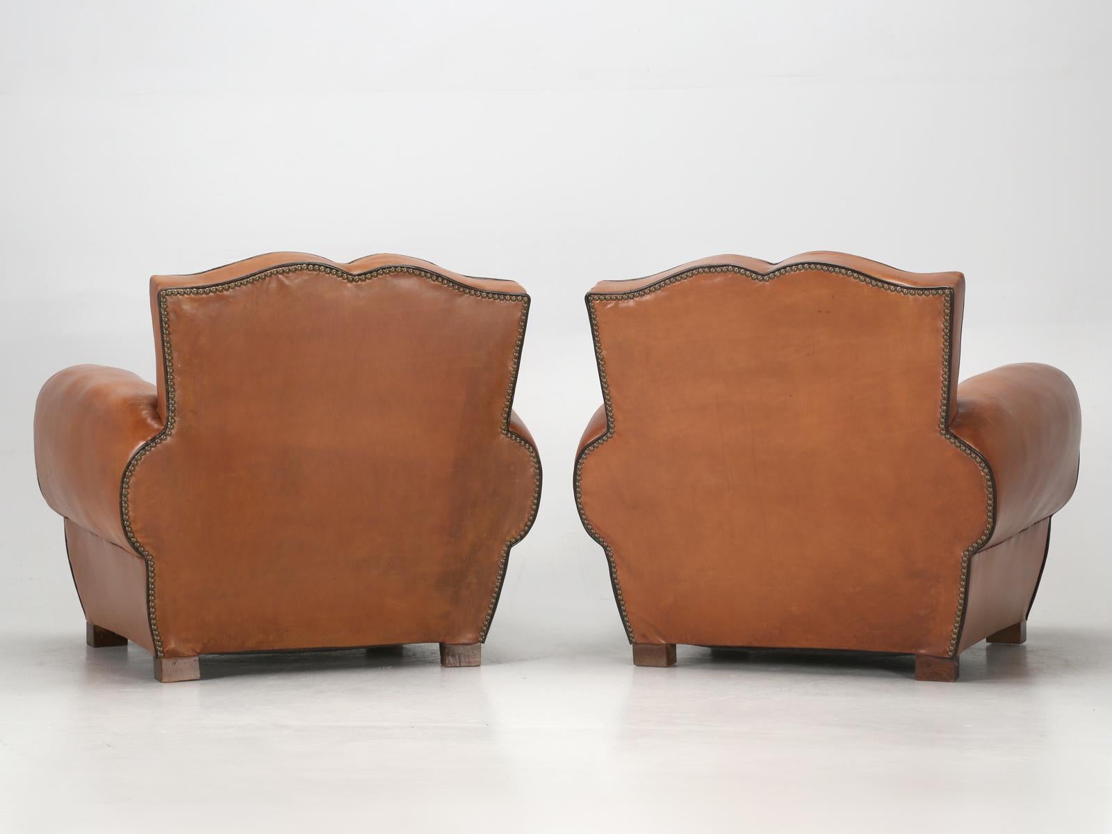 French Leather Art Deco Club Chairs, Restored from the Ground Up, circa 1930s 10