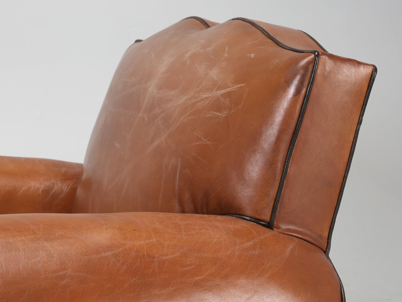 Hand-Crafted French Leather Art Deco Club Chairs, Restored from the Ground Up, circa 1930s