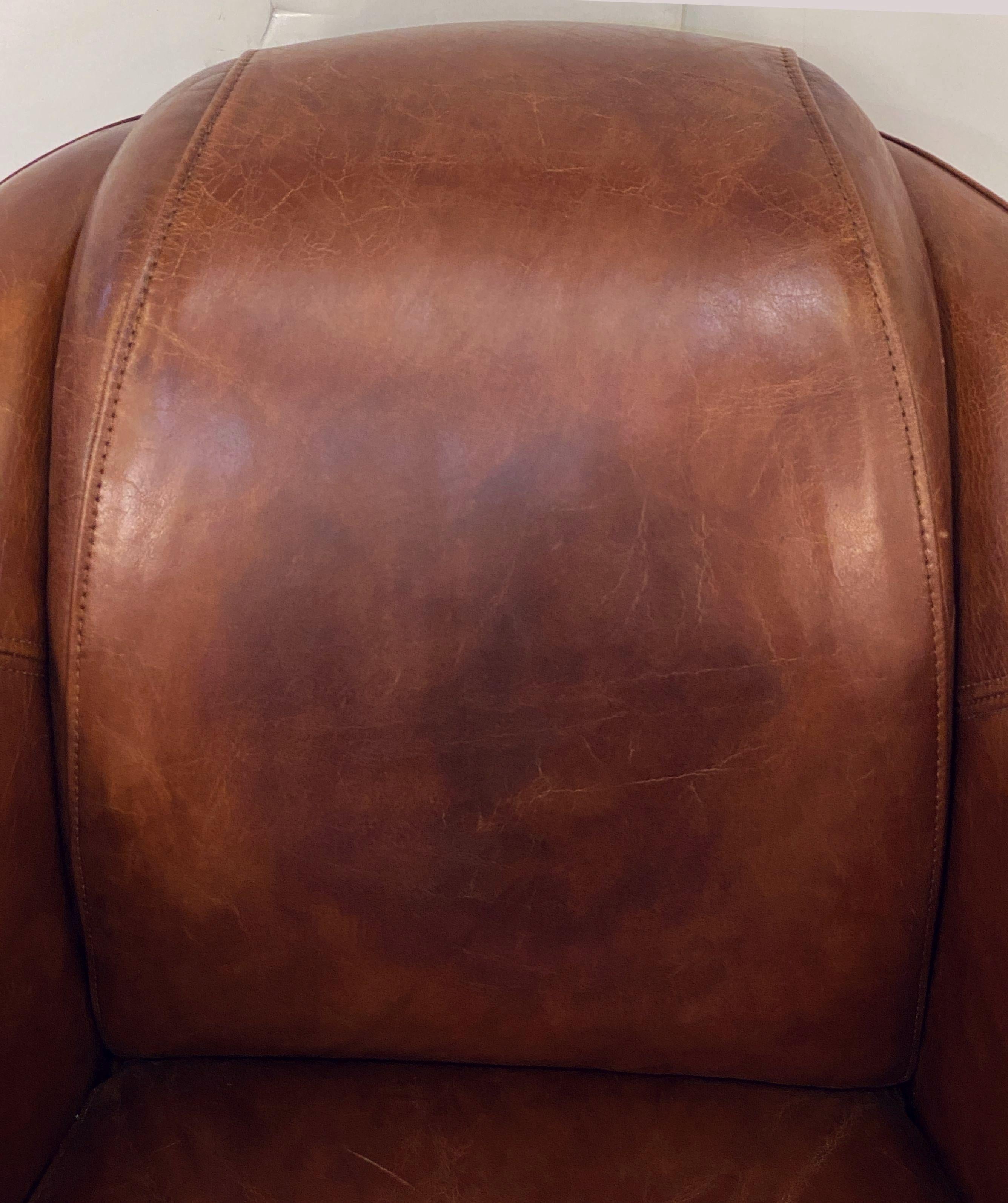 Art Deco French Leather Aviator Club or Lounge Chair For Sale