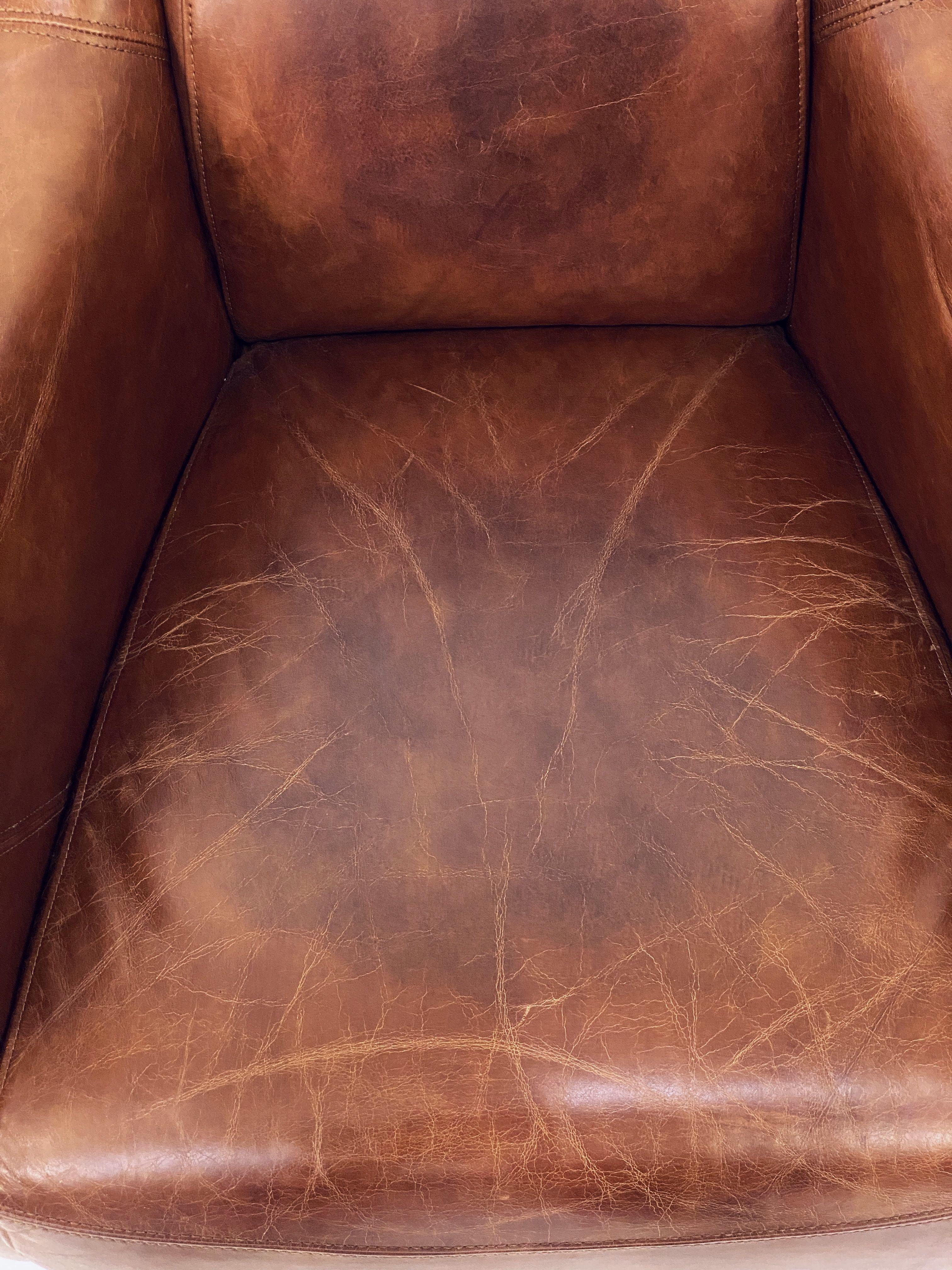 French Leather Aviator Club or Lounge Chair In Good Condition For Sale In Austin, TX