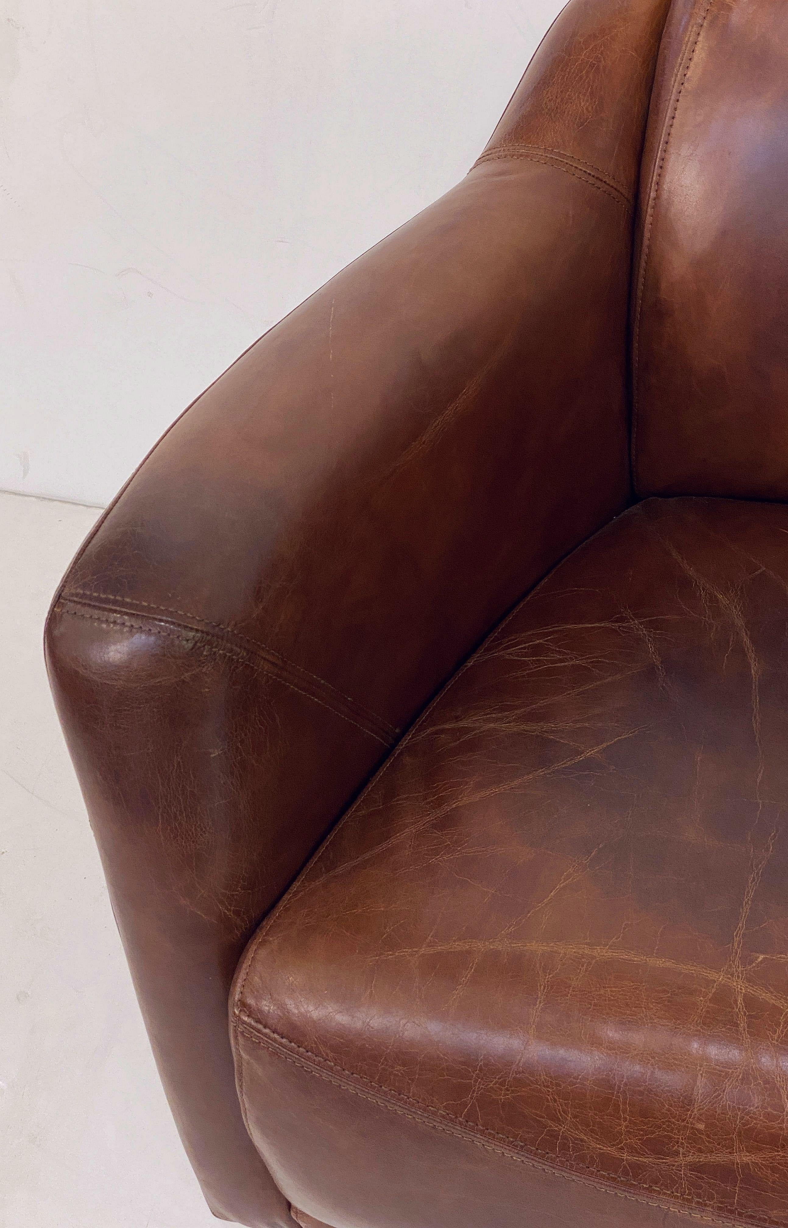 20th Century French Leather Aviator Club or Lounge Chair For Sale