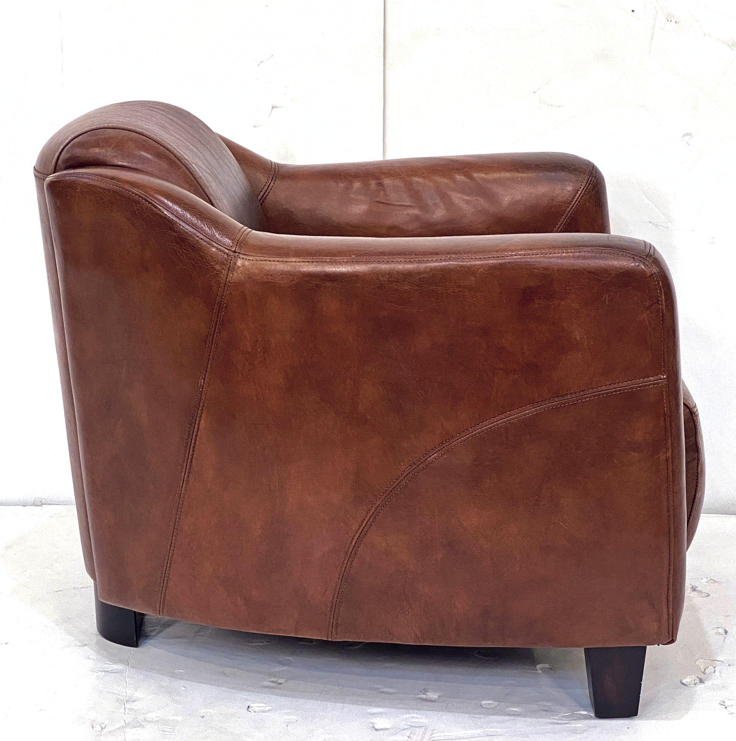 French Leather Aviator Club or Lounge Chair For Sale 1