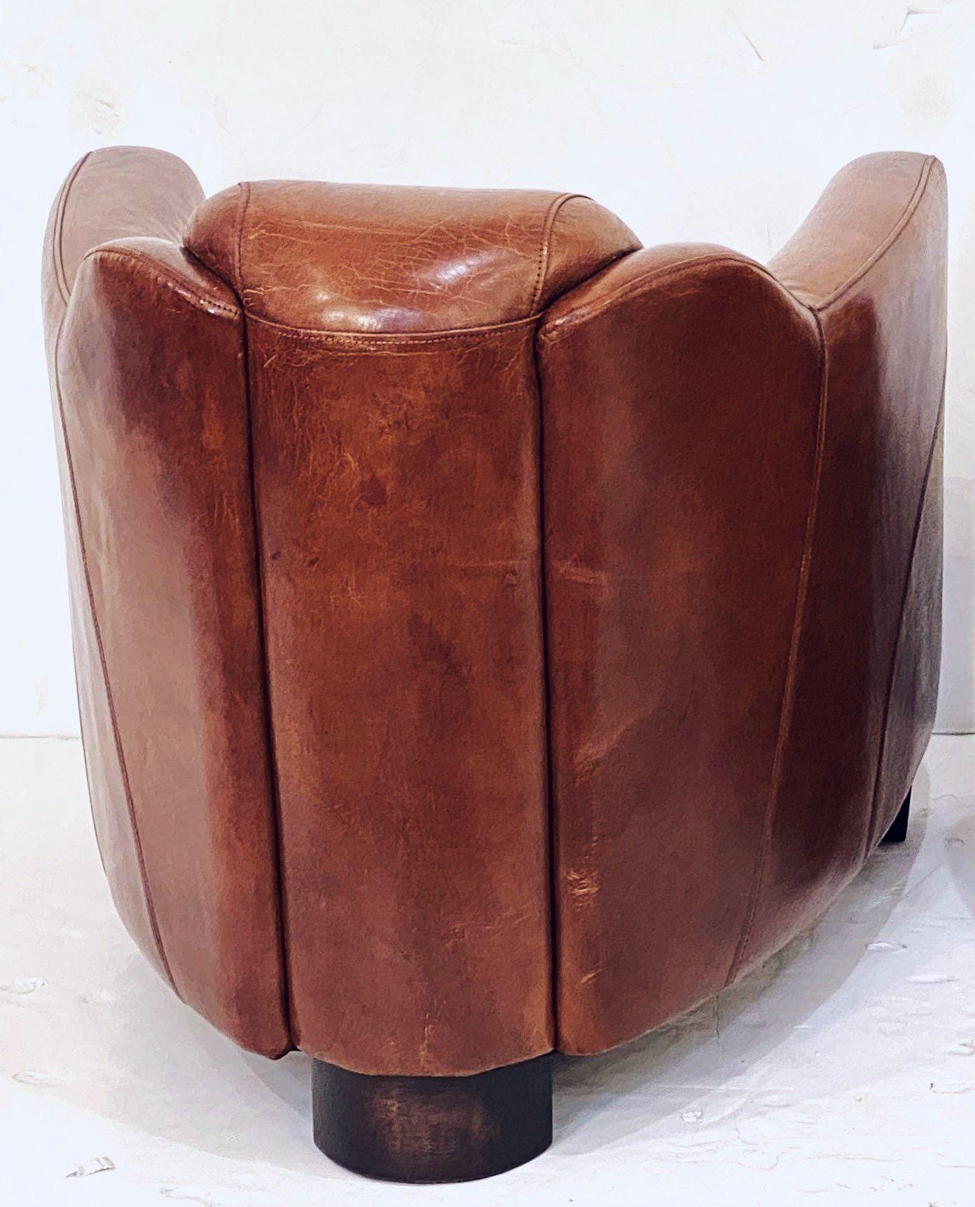 French Leather Aviator Club or Lounge Chair For Sale 3