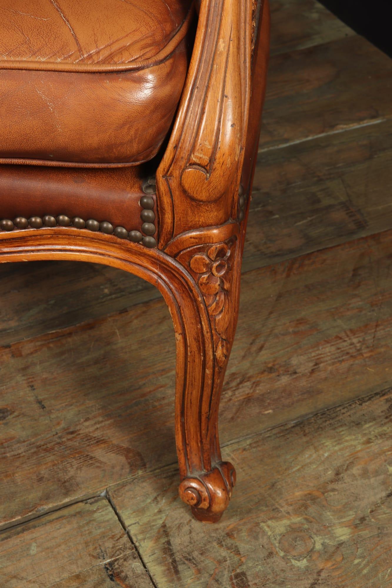 French Leather Bergere Chair Louis XV style 4
