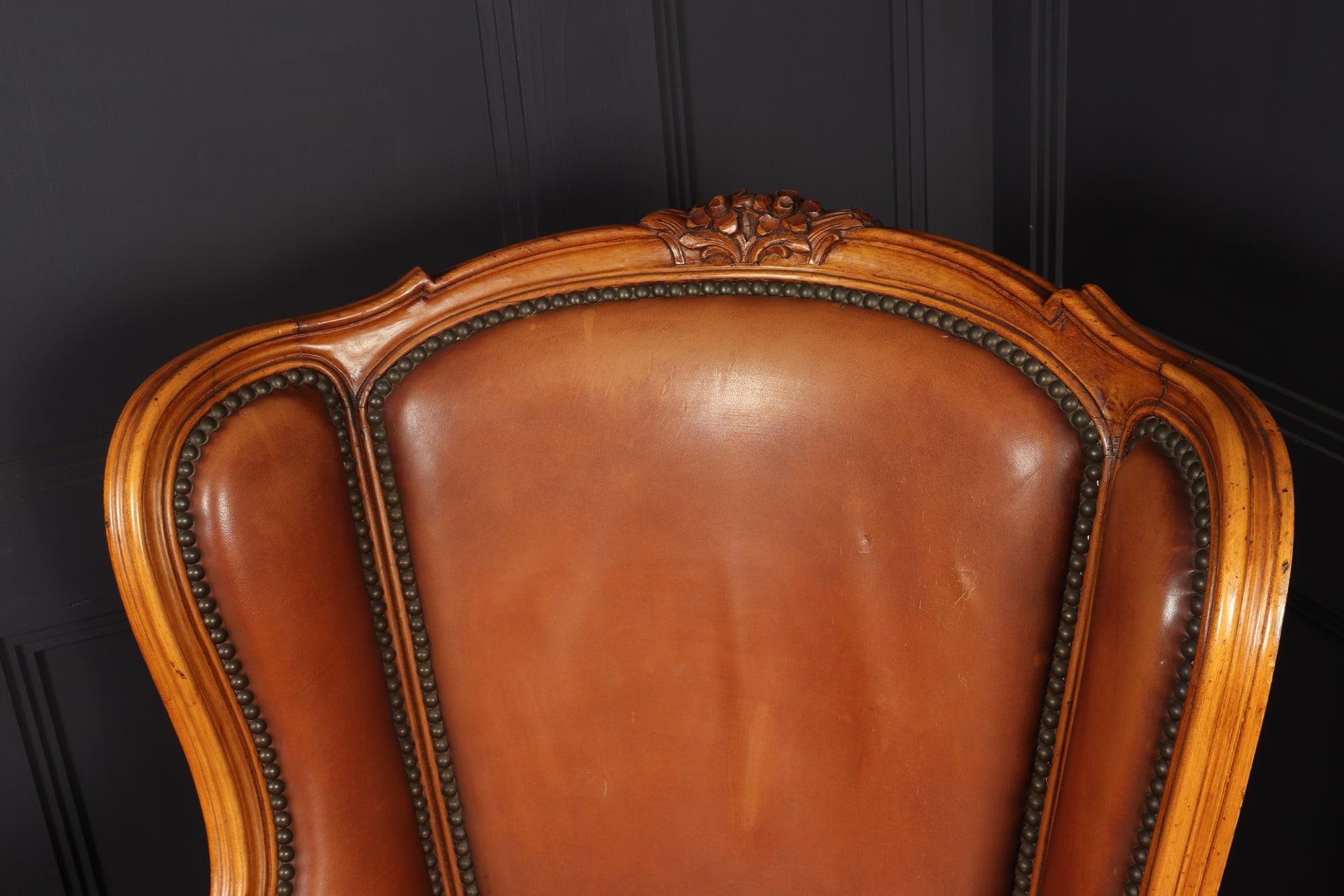 French Leather Bergere Chair Louis XV style 6