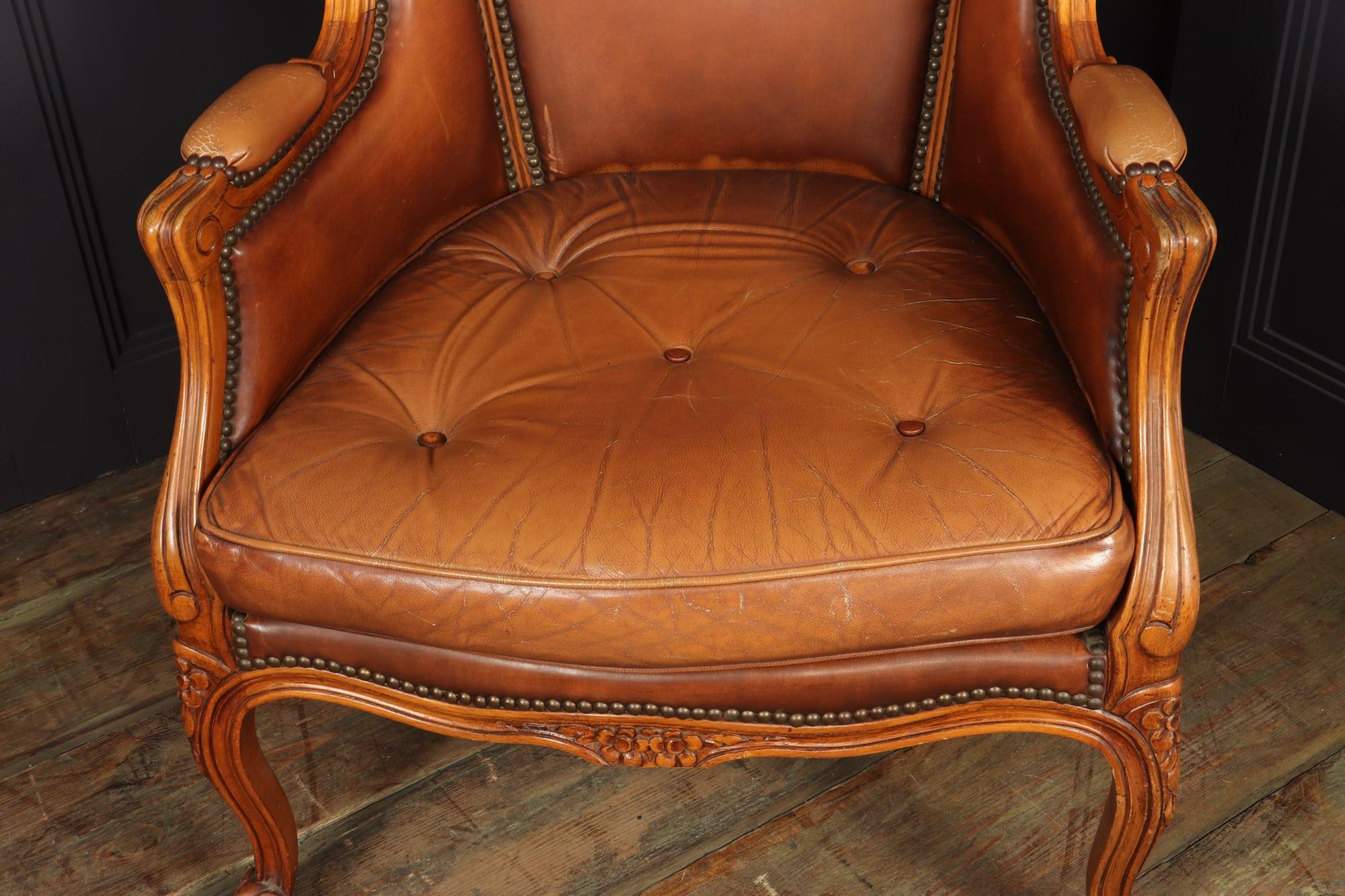 French Leather Bergere Chair Louis XV style 7