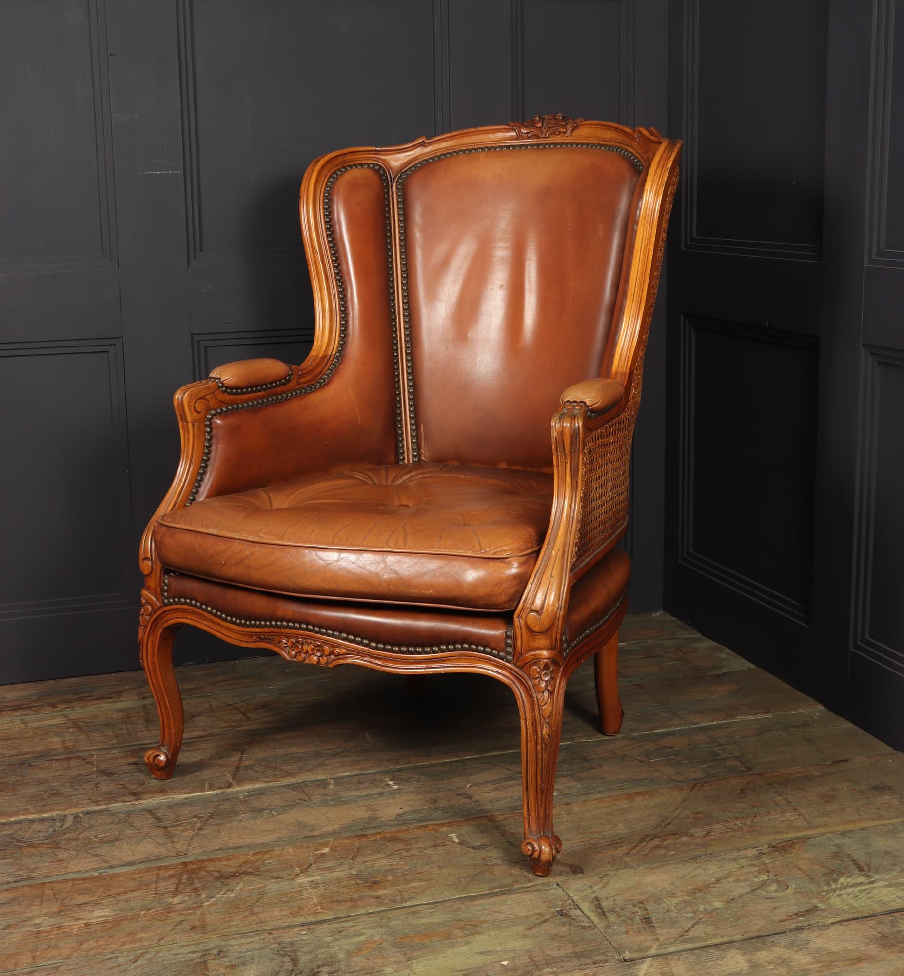 French Leather Bergere Chair Louis XV style In Good Condition In Paddock Wood Tonbridge, GB