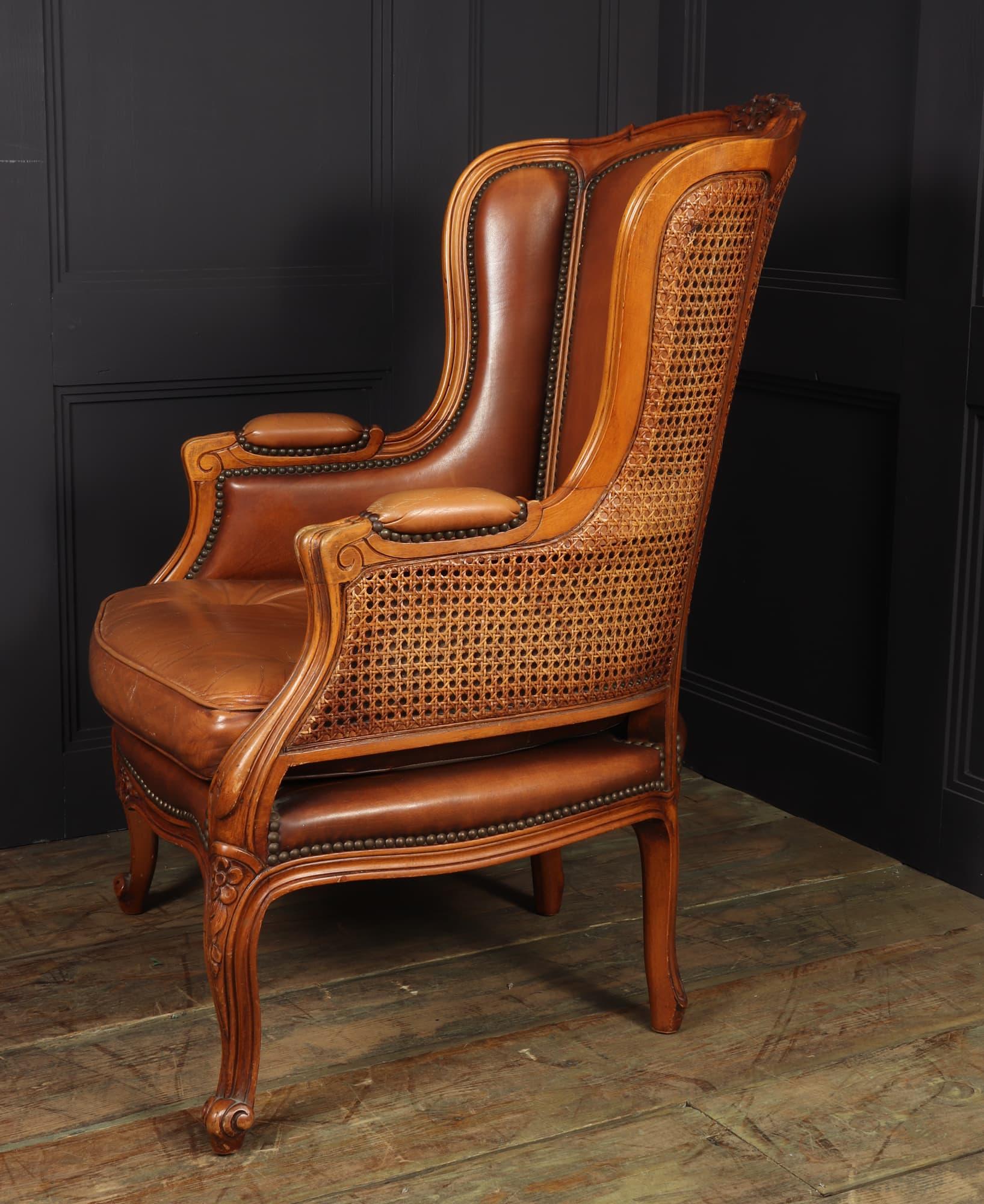 Mid-20th Century French Leather Bergere Chair Louis XV style