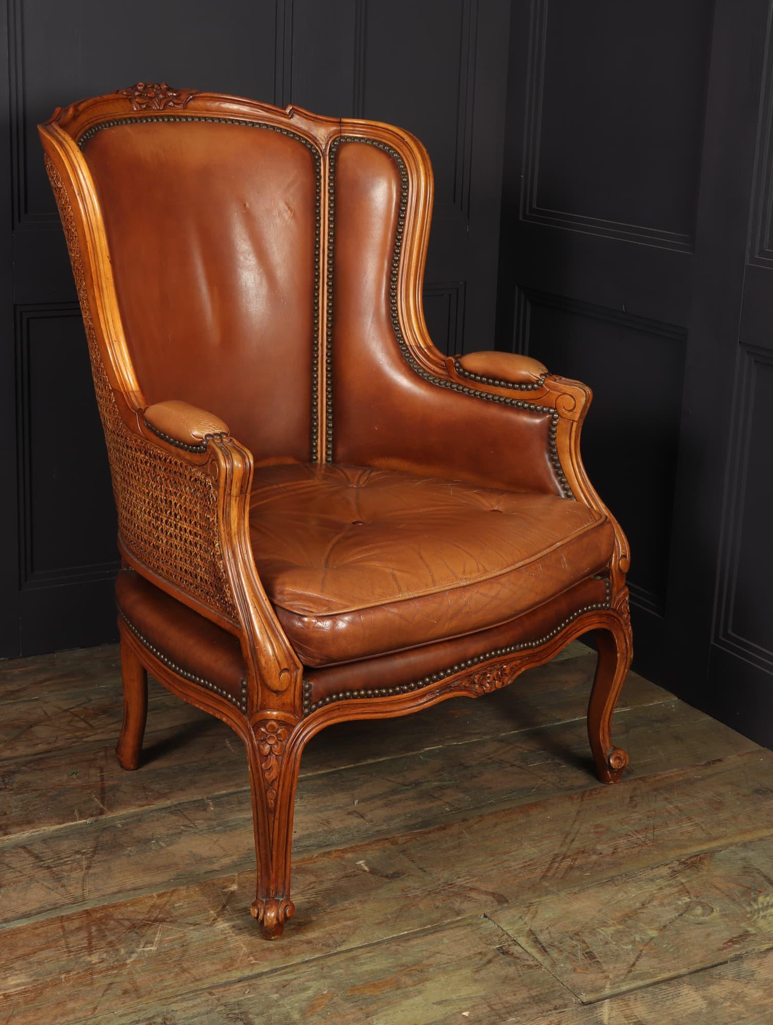 French Leather Bergere Chair Louis XV style 3