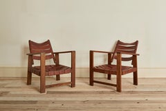 French leather braided archive chairs with wooden structure. Vintage