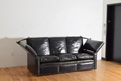 French Leather & Brass Upholstered Knole-Form Sofa, ca. 1960-1970