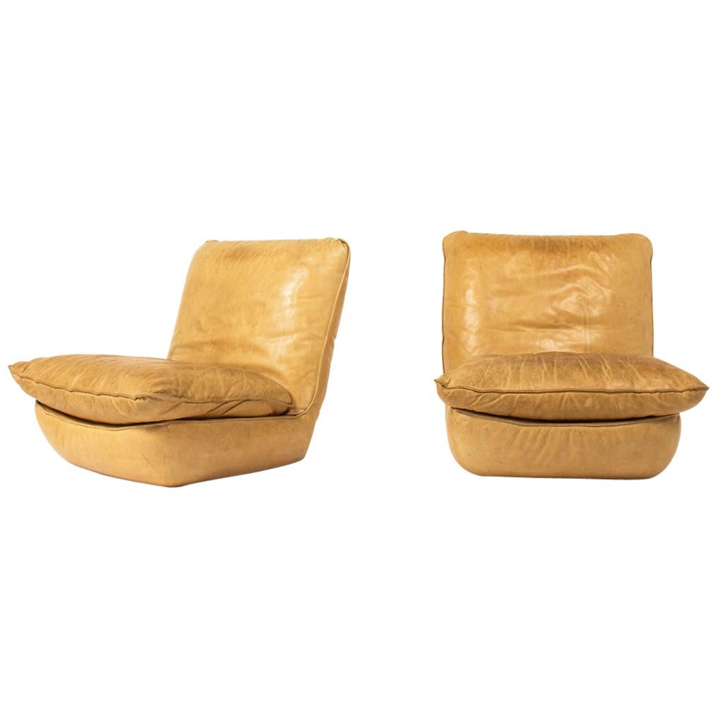 French Leather Chairs and Ottoman by Airborne