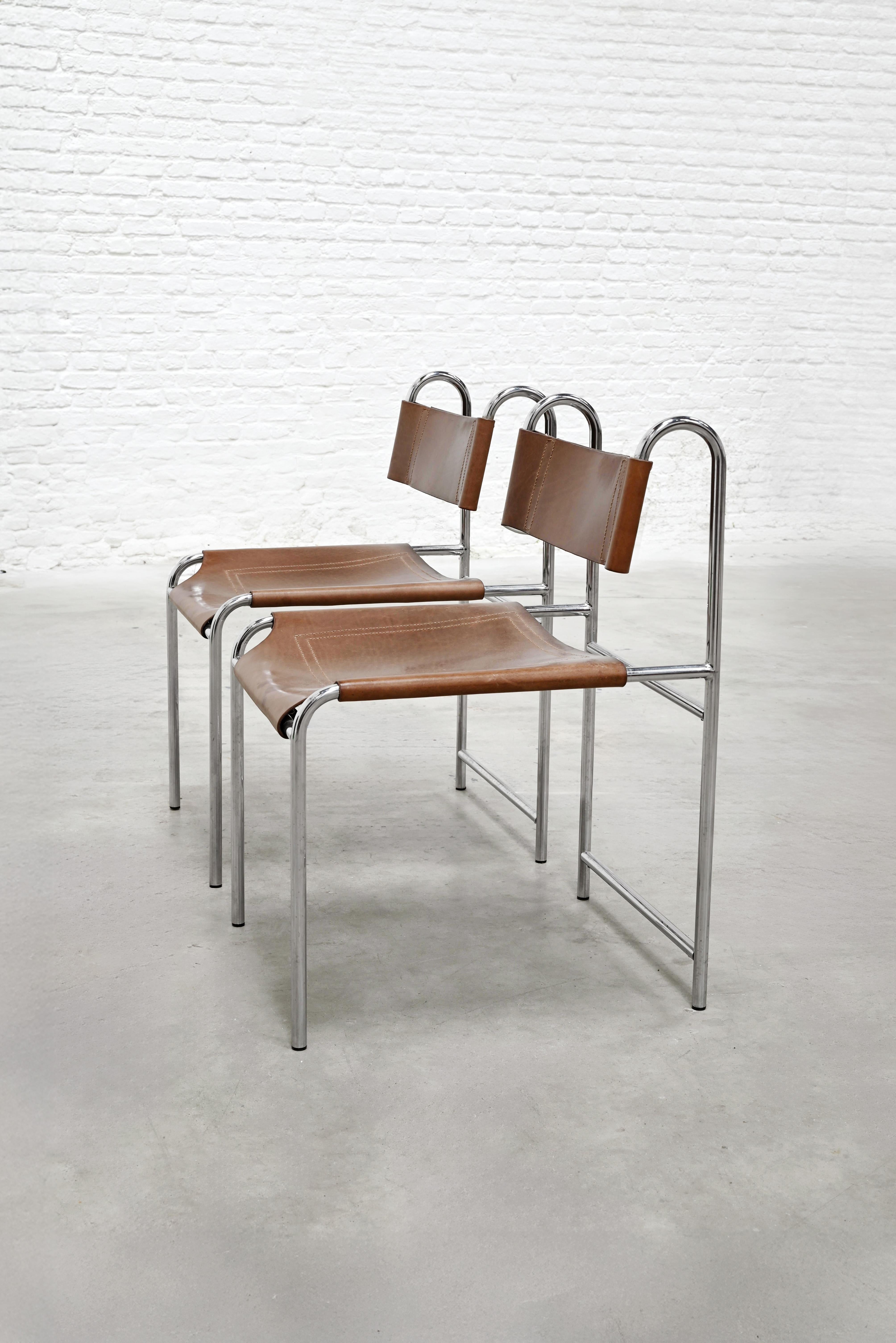 Französische Lederstühle, Pascal Mourgue zugeschrieben, 2er-Set, 1970er Jahre (Moderne der Mitte des Jahrhunderts) im Angebot