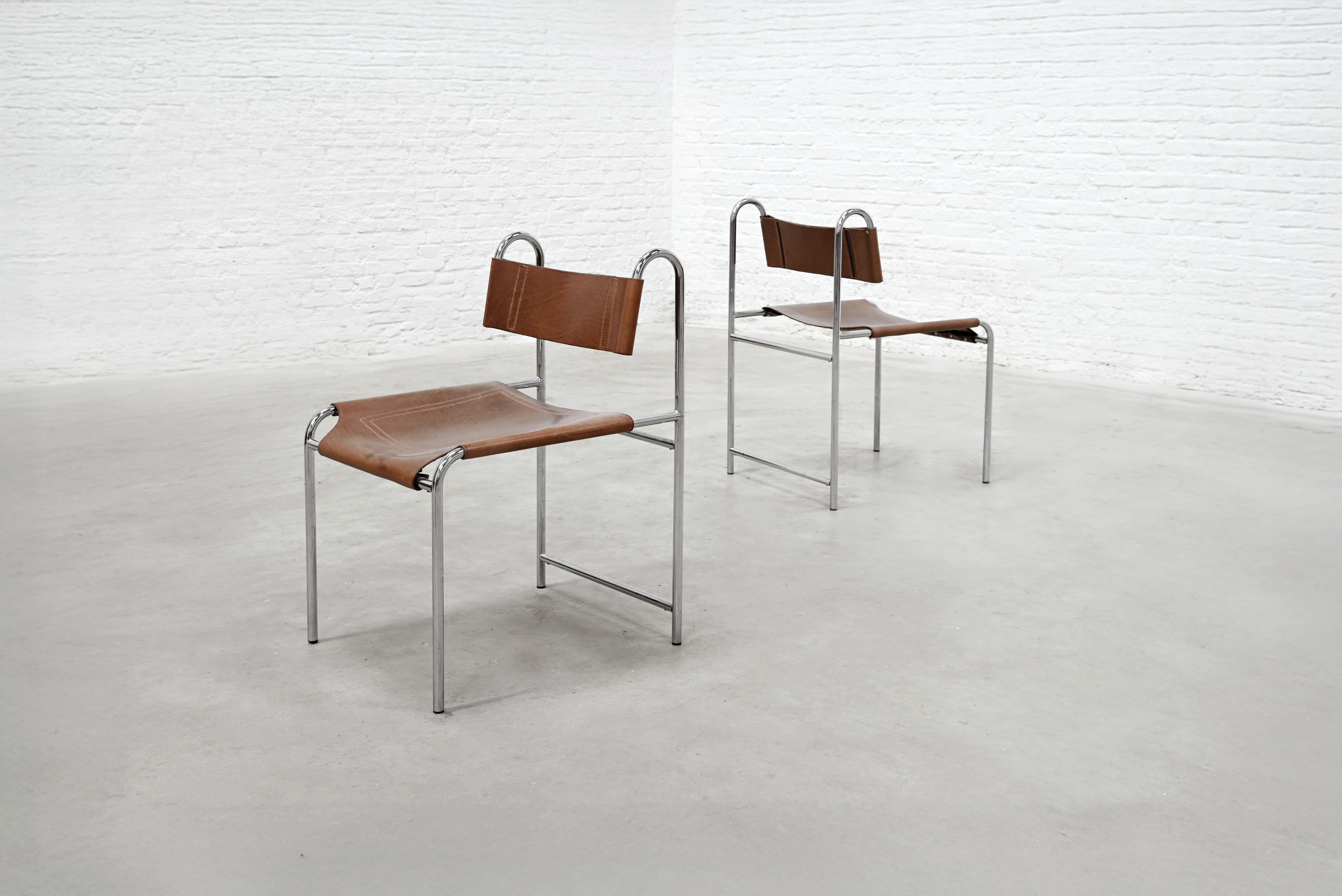 Französische Lederstühle, Pascal Mourgue zugeschrieben, 2er-Set, 1970er Jahre im Zustand „Gut“ im Angebot in Antwerp, Antwerp