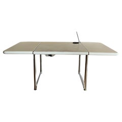 French leather, chrome and wood large desk