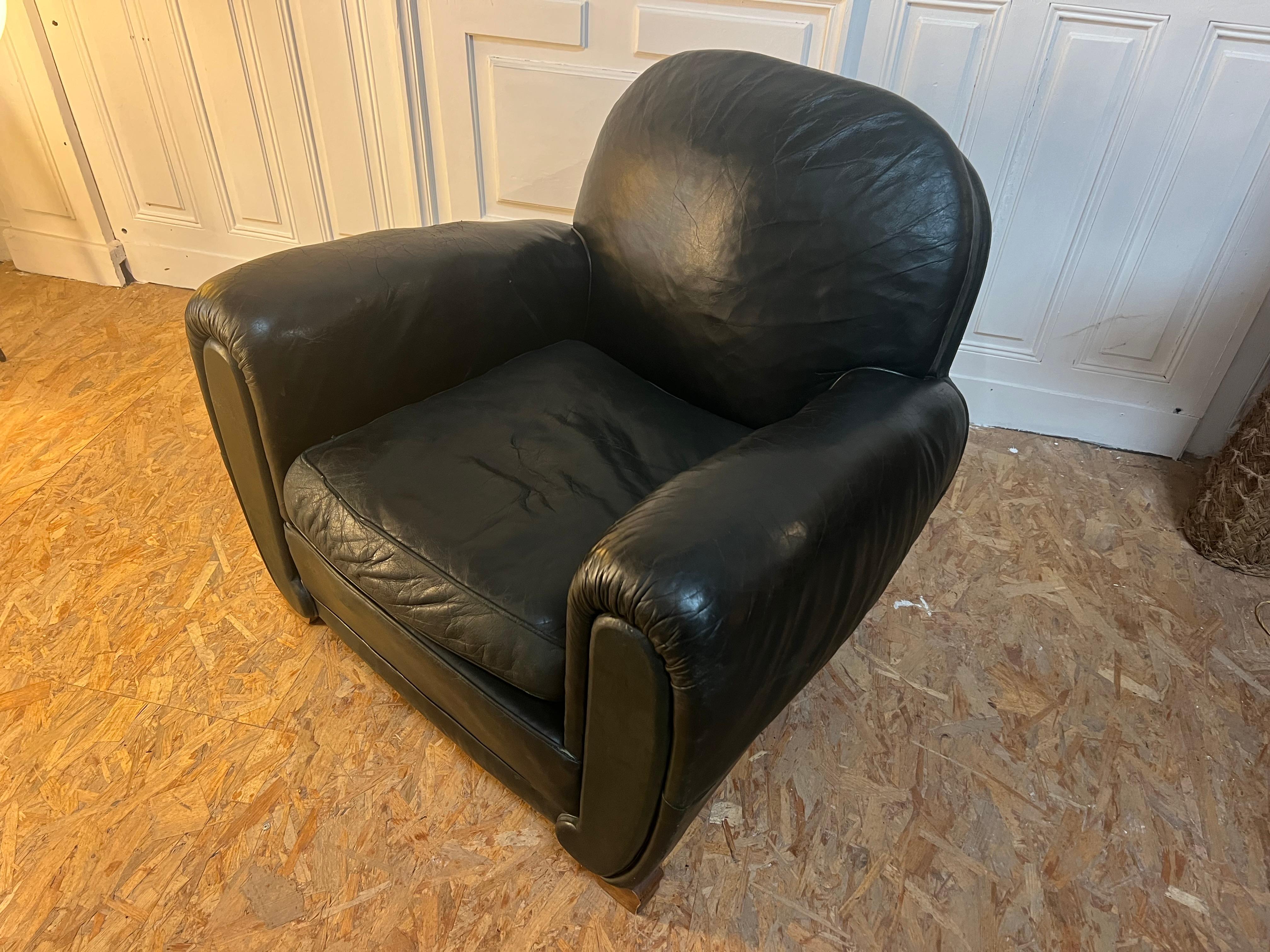 20th Century French Leather Club Chair , 1950’s For Sale