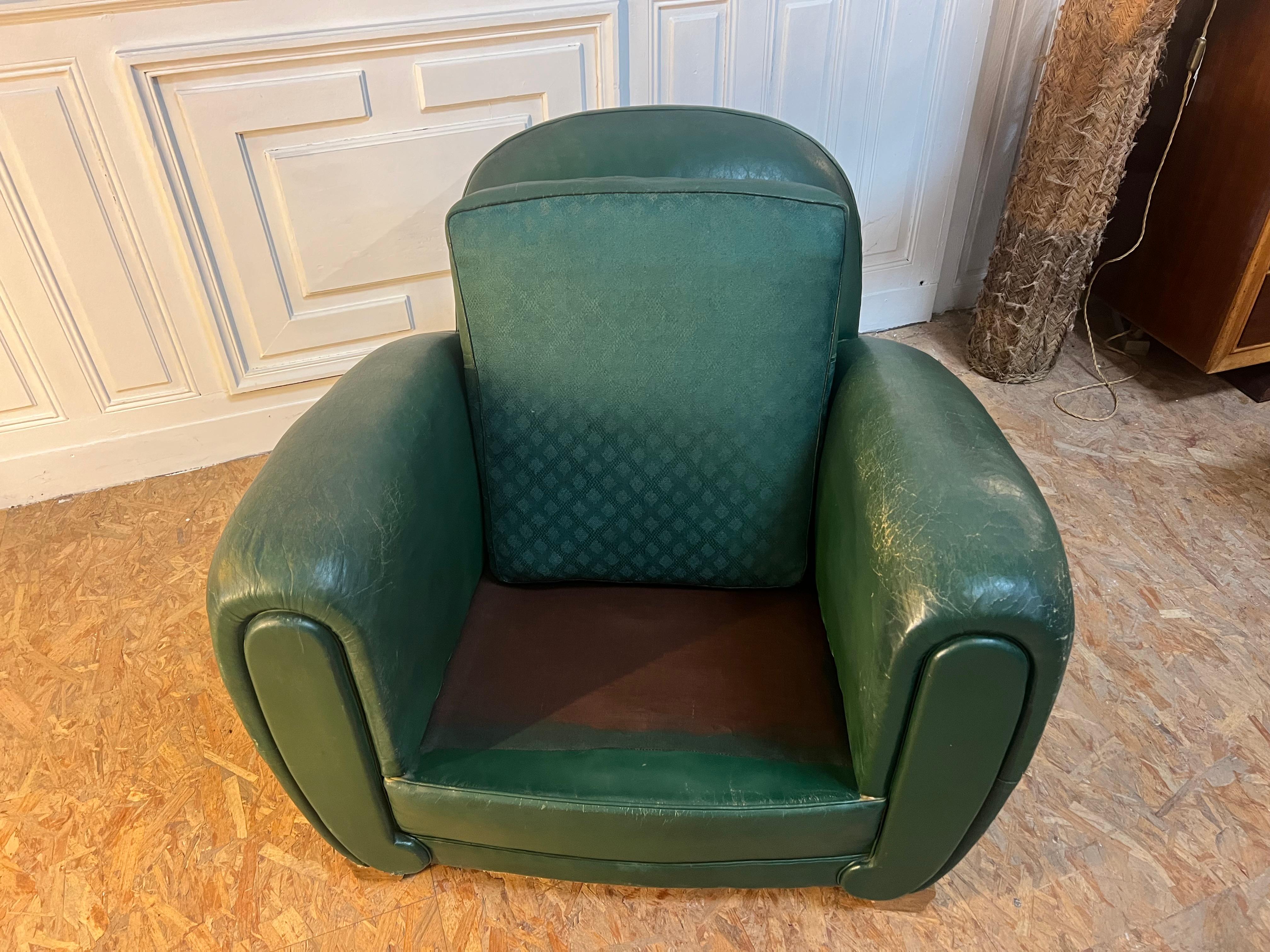 20th Century French Leather Club Chair , 1950’s  For Sale
