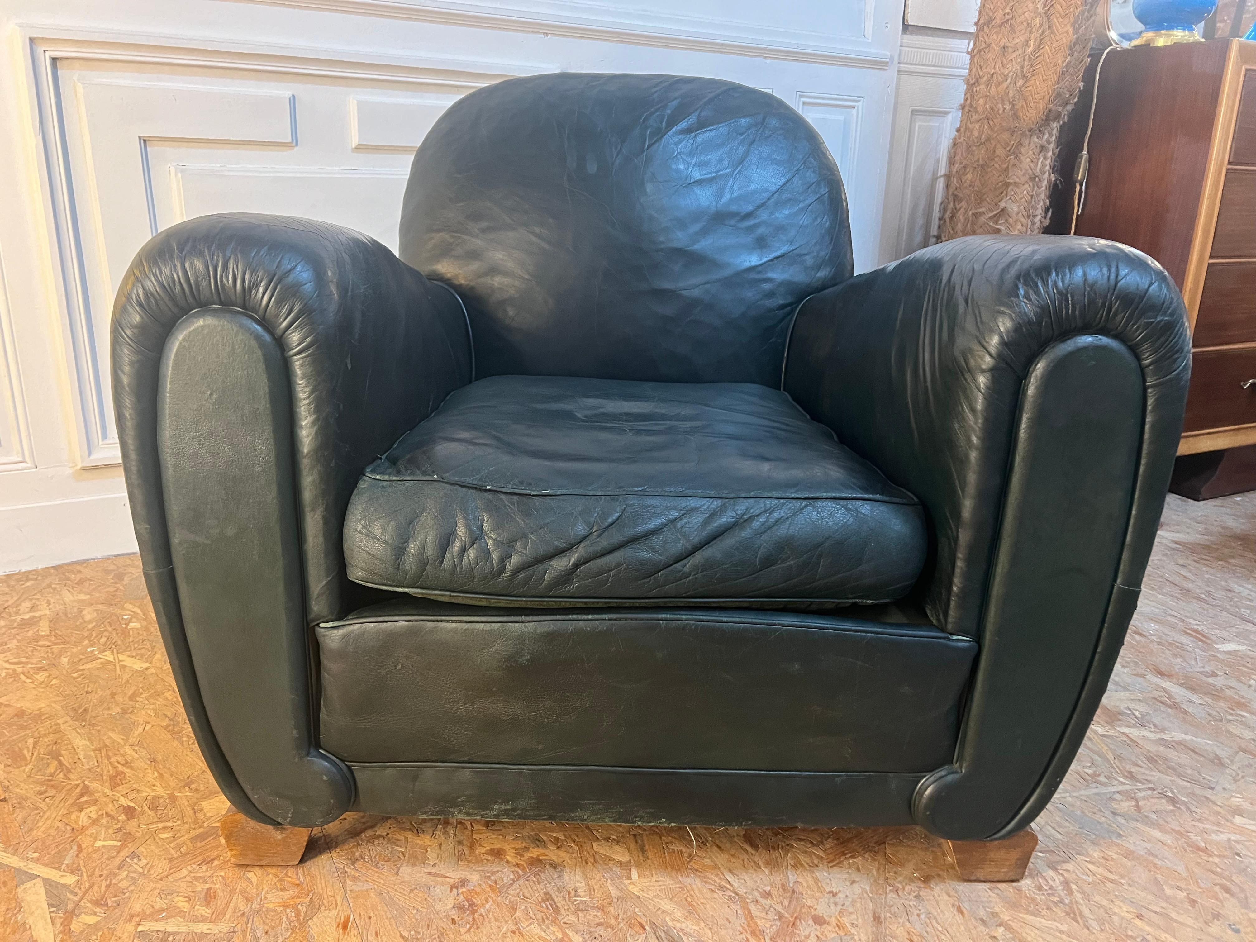 French Leather Club Chair , 1950’s 1
