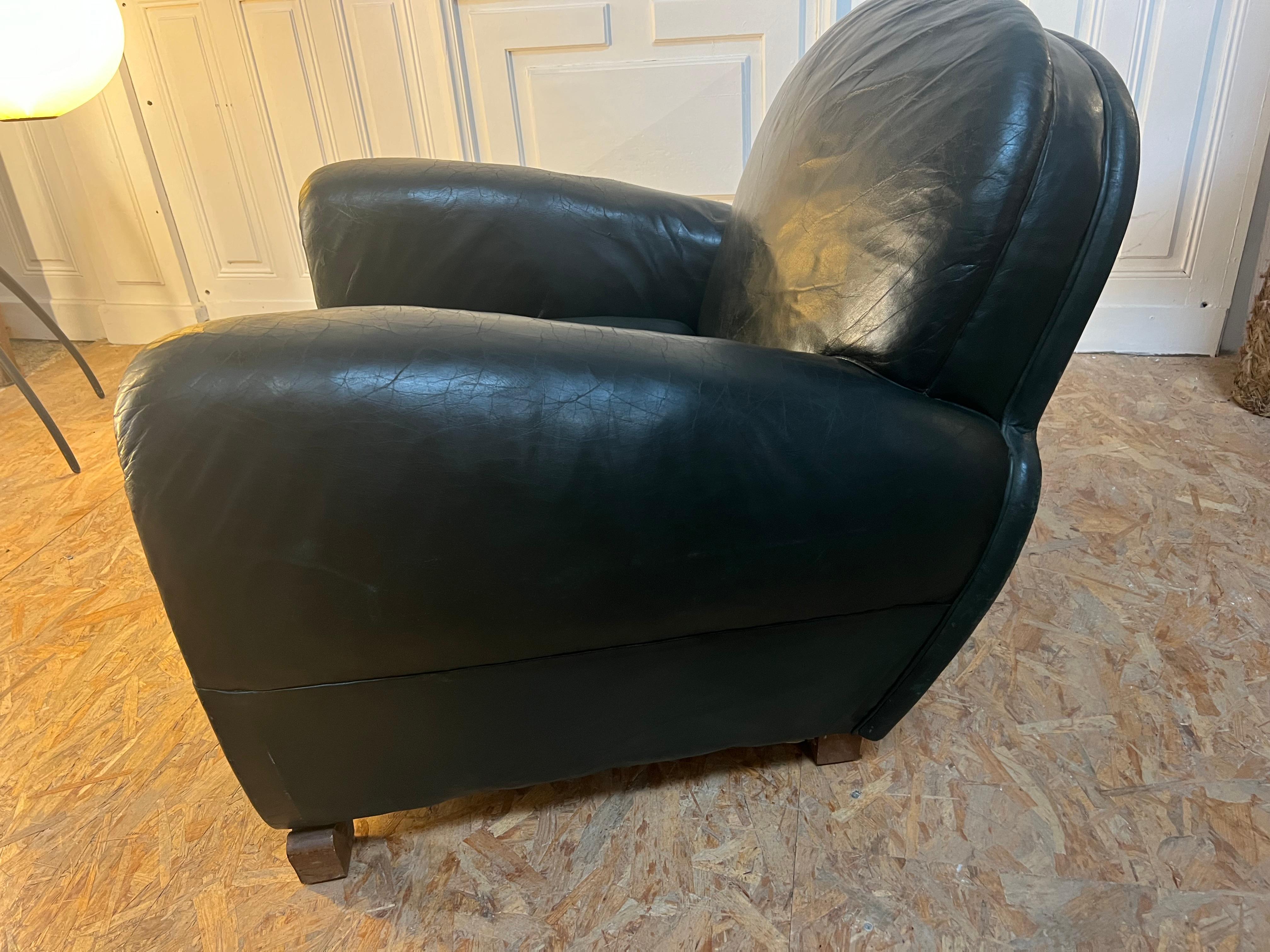 French Leather Club Chair , 1950’s For Sale 2