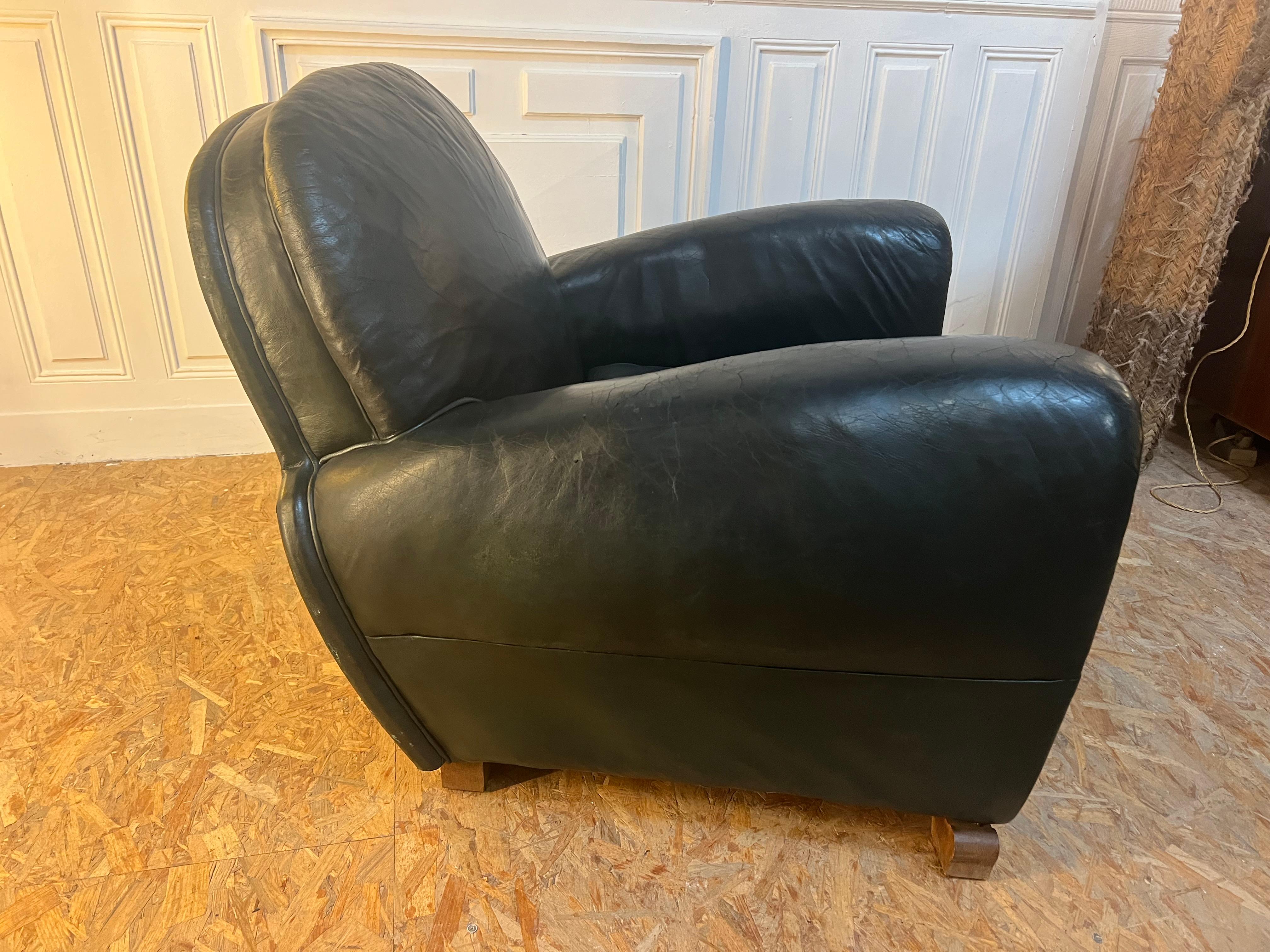 French Leather Club Chair , 1950’s For Sale 4
