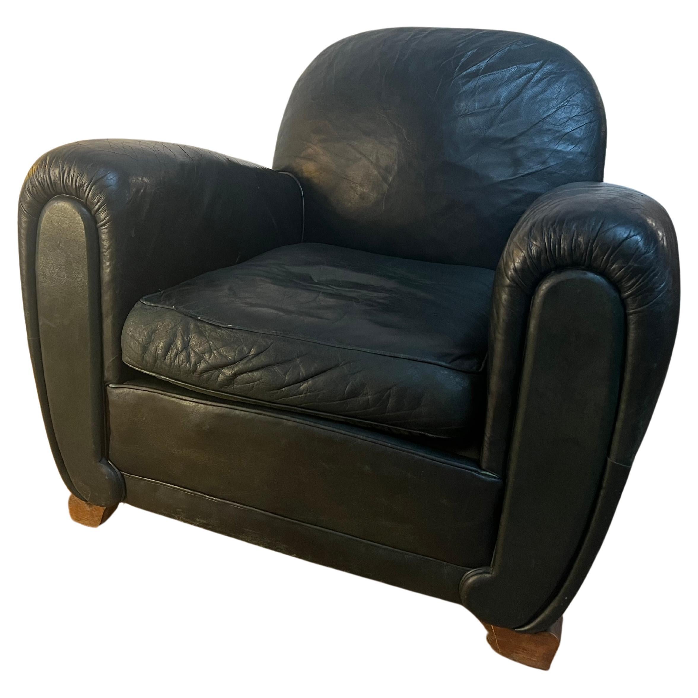 French Leather Club Chair , 1950’s For Sale
